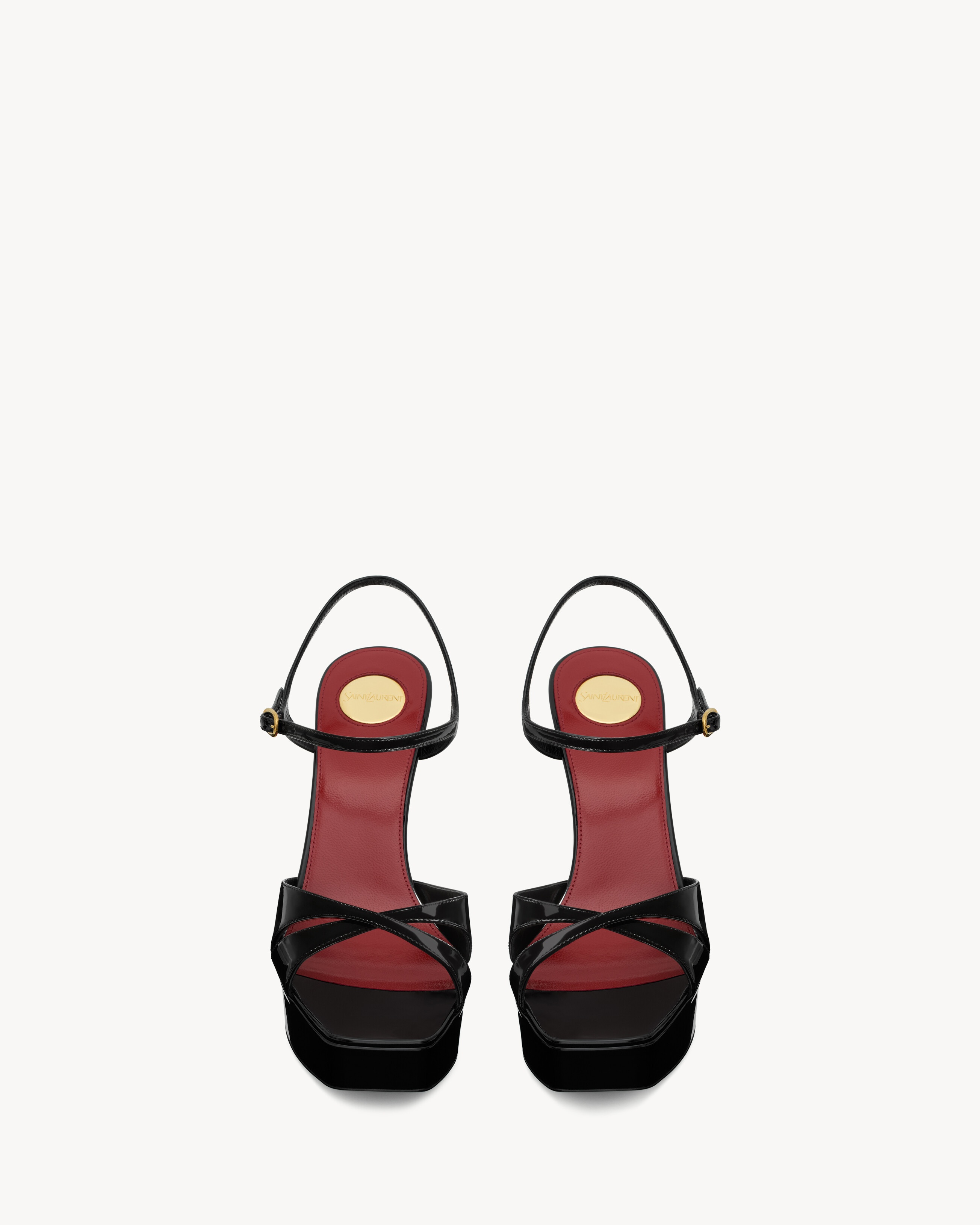 サンダル・ミュール SAINT LAURENT DEBBIE PATENT LEATHER SANDALS SAINT LAURENT Debbie patent-leather platform sandals | NET-A