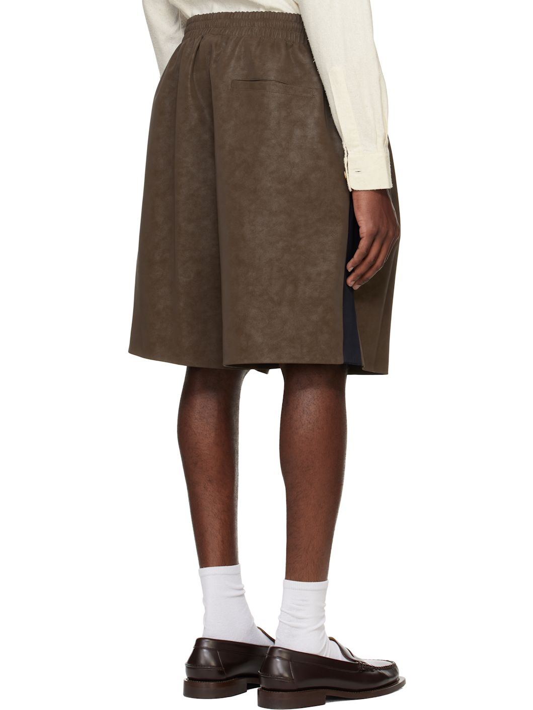 Brown Side Detail Faux-Suede Shorts - 3