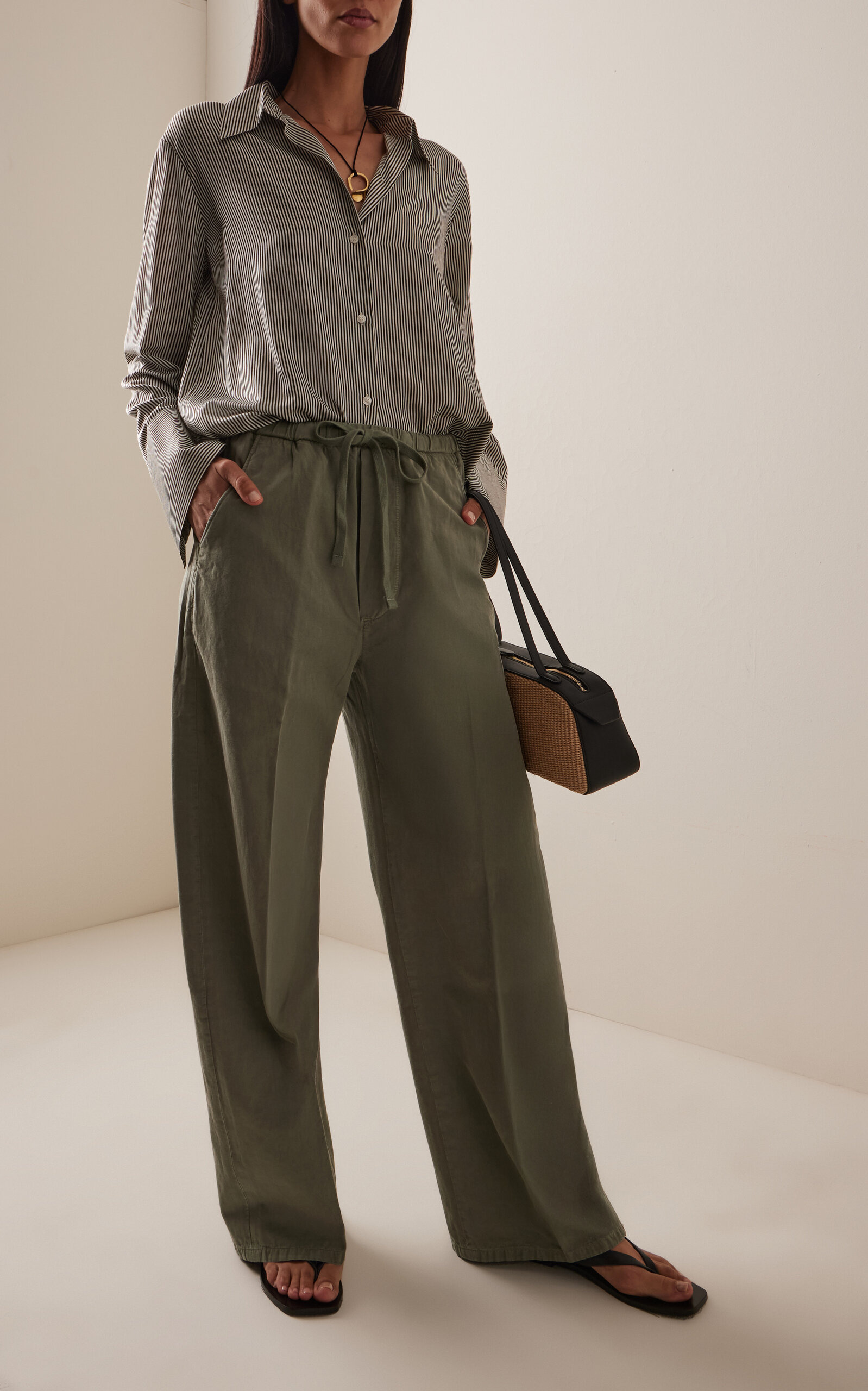 Aurora Cotton-Flax Drawstring Pants green - 2