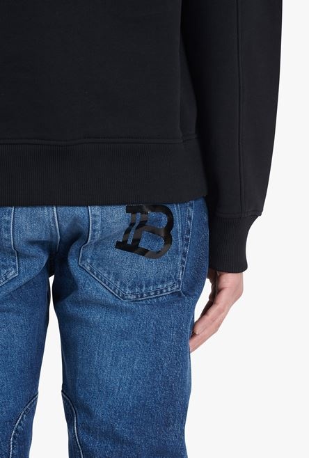 Black cotton sweatshirt with white Balmain logo print neckline - 8