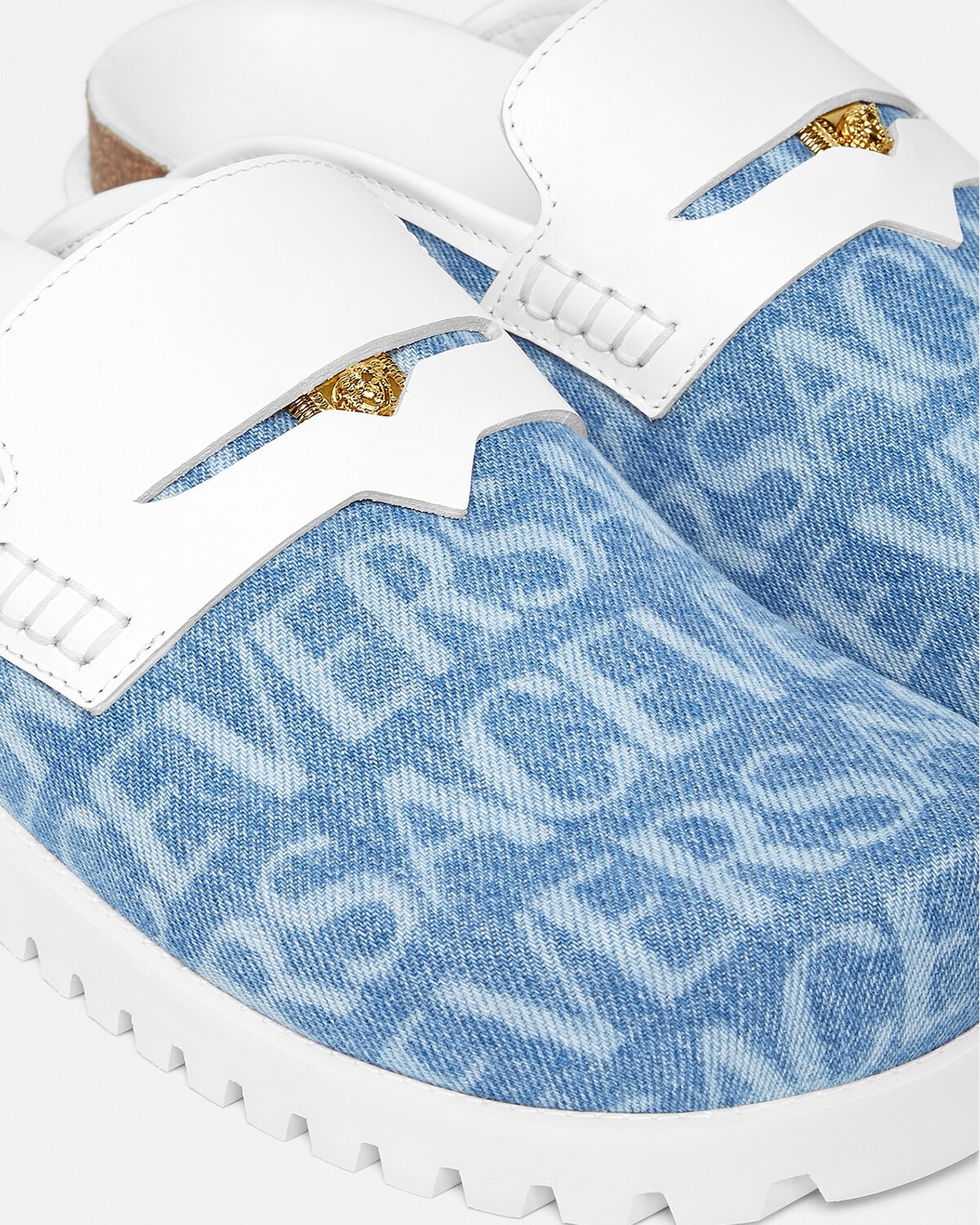 Versace Allover Denim Medusa Mules - 4
