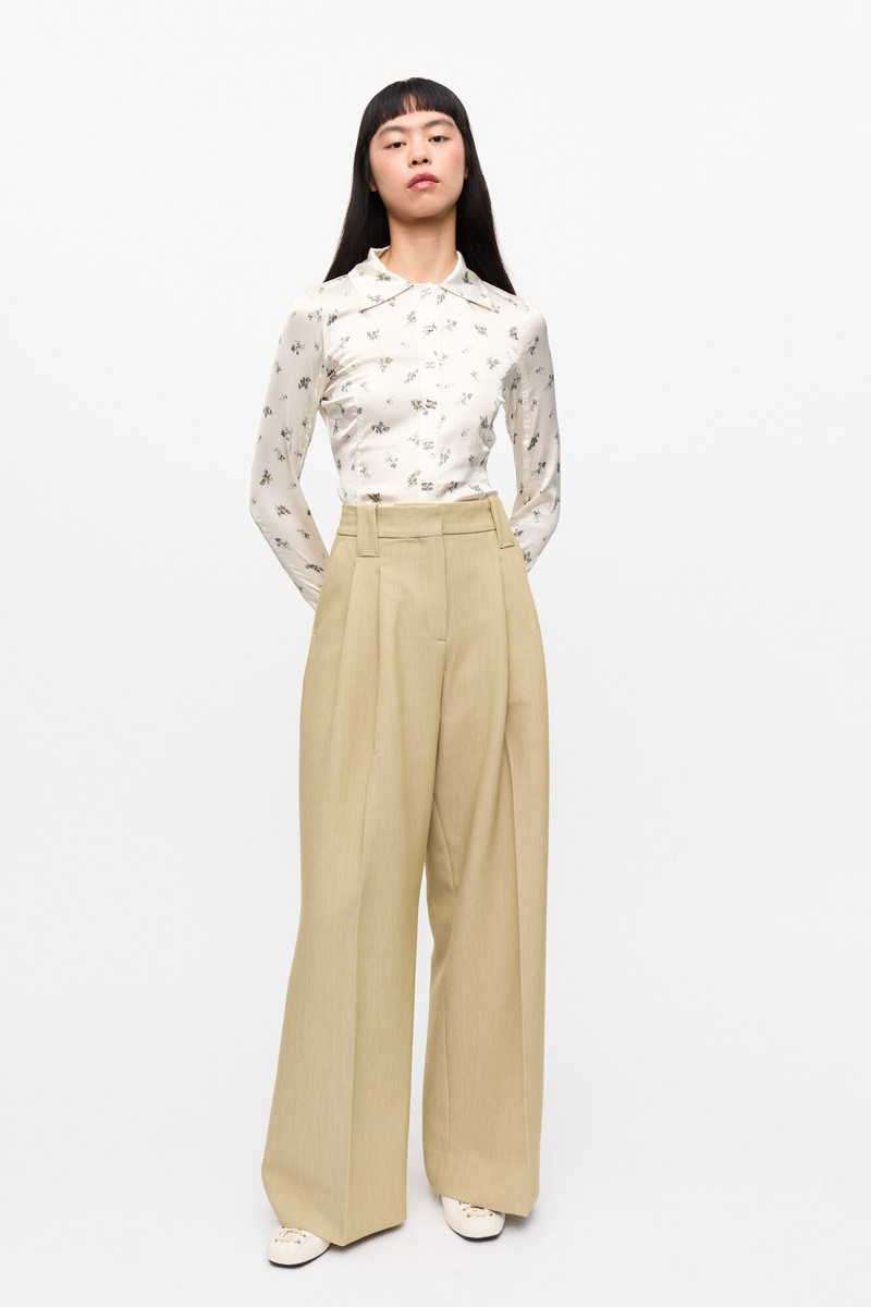 GANNI BEIGE TWILL SUITING MID WAIST PANTS outlook