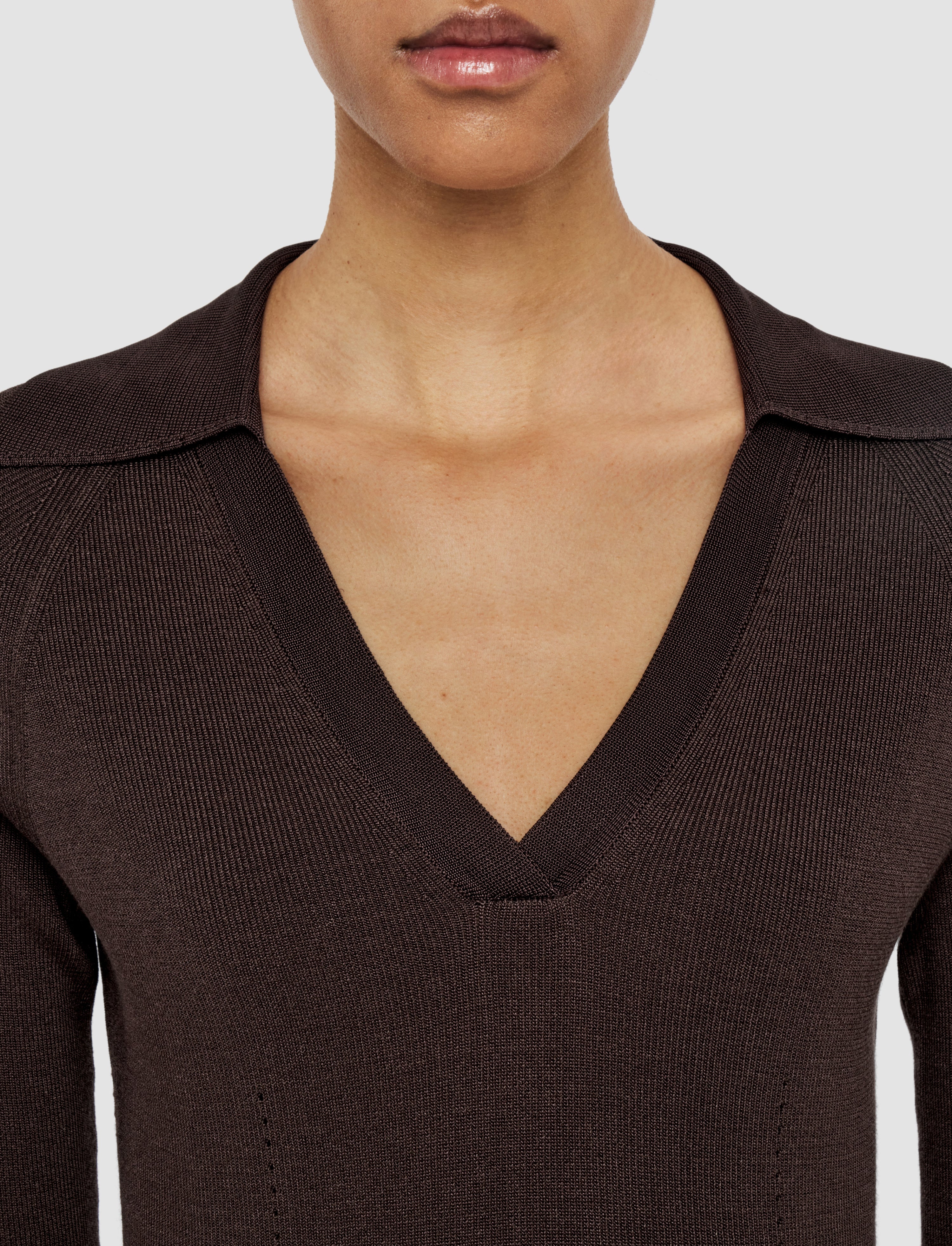 Satiny Rib Knit Polo Top - 7