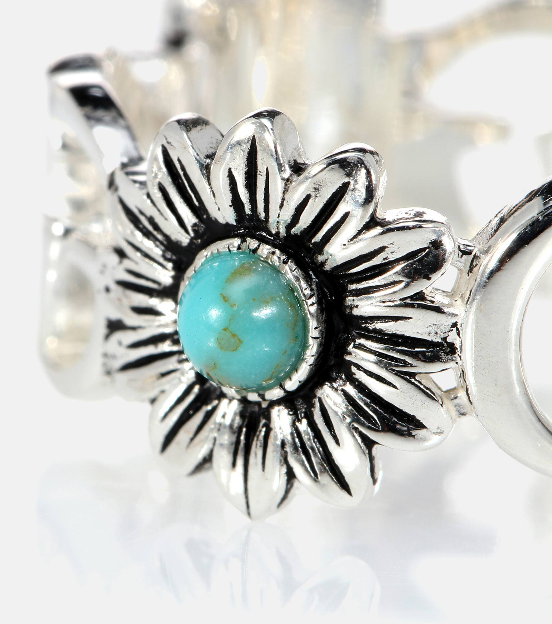 Double G flower sterling silver ring with topaz and mother of pearl - 4