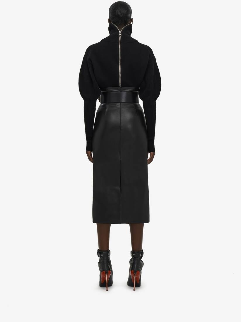 Women's Leather Bustier Skirt in Black - 4