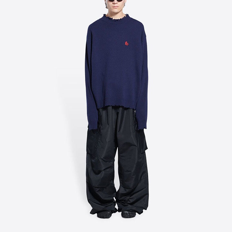Balenciaga Double B Highneck Wool Knit Sweater 'Blue' 682010T16274011 - 3