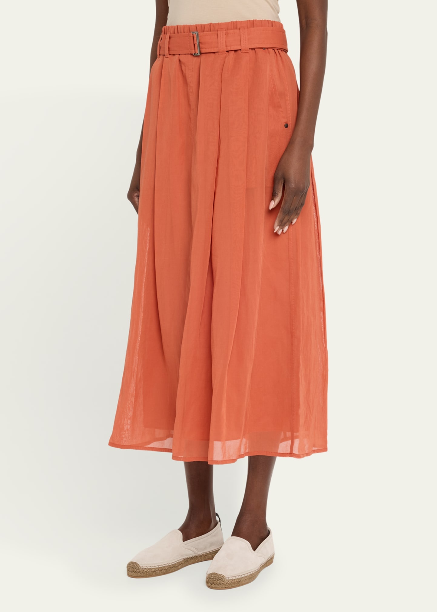 Belted Cotton Gauze Midi Skirt - 4