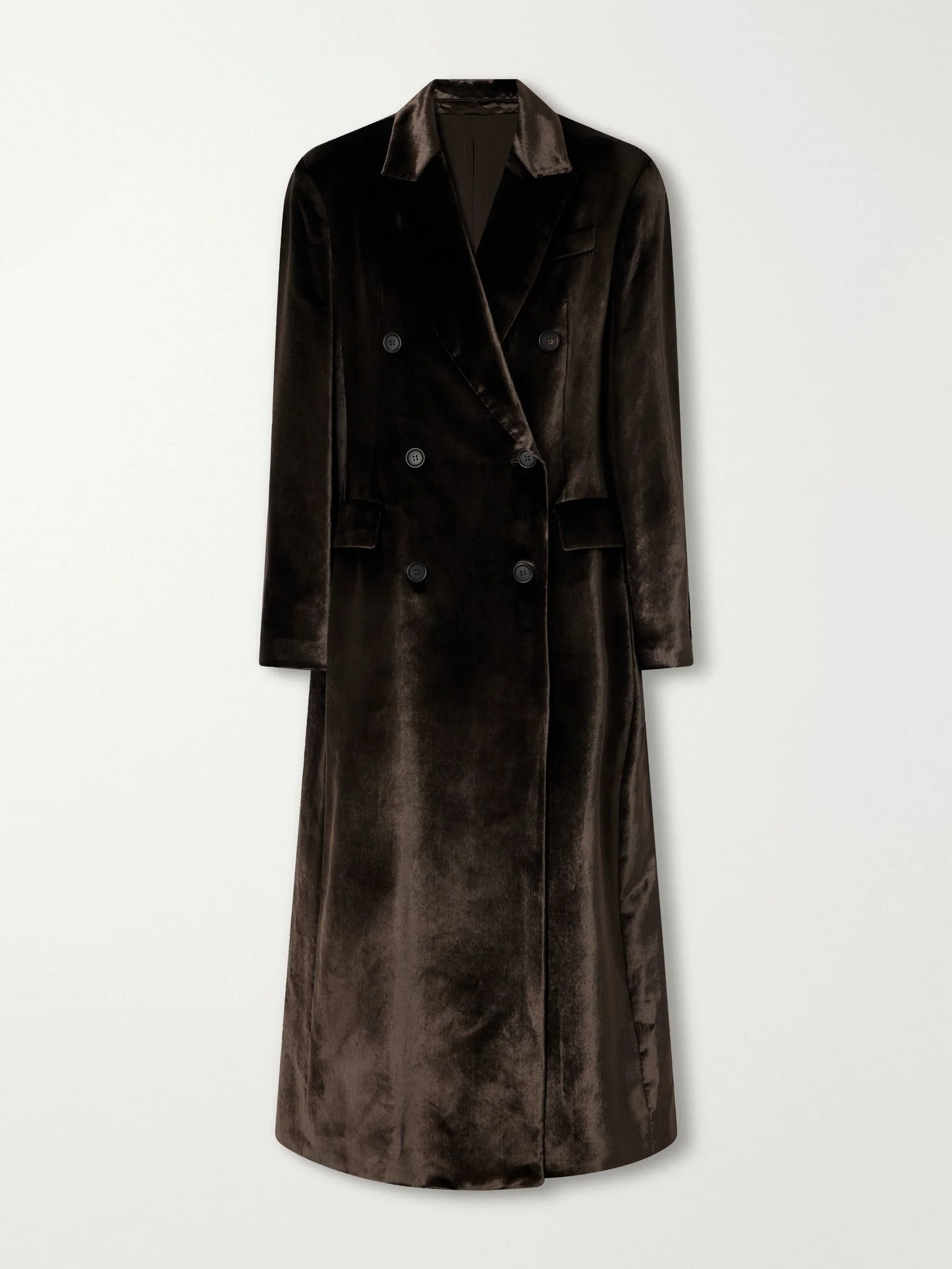 Double-breasted velvet coat Dark brown - 1
