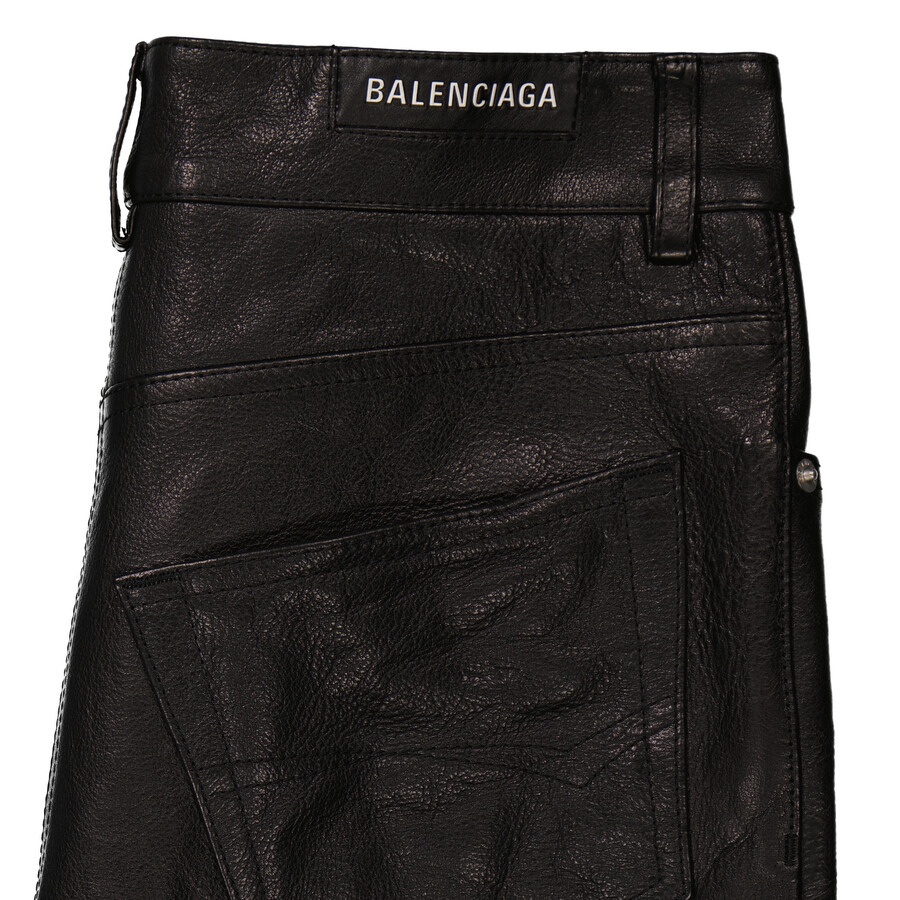 Balenciaga Ladies Black Cut-Up Leather Mini Skirt - 7