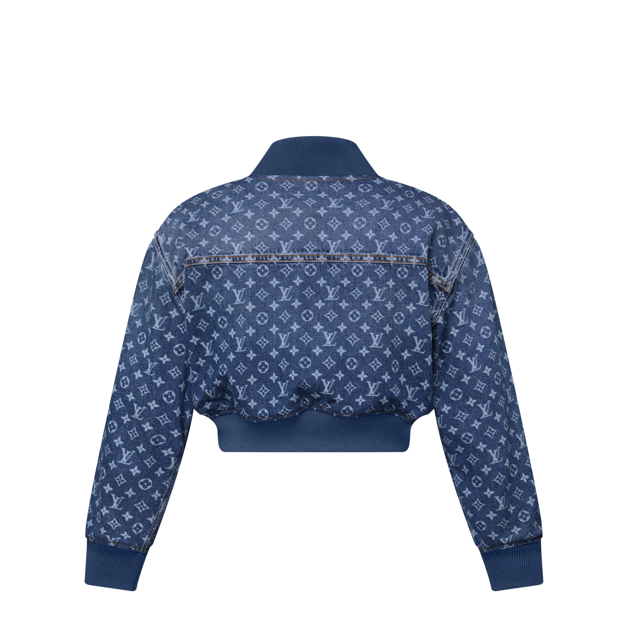 Cropped Monogram Denim Bomber Jacket - 3
