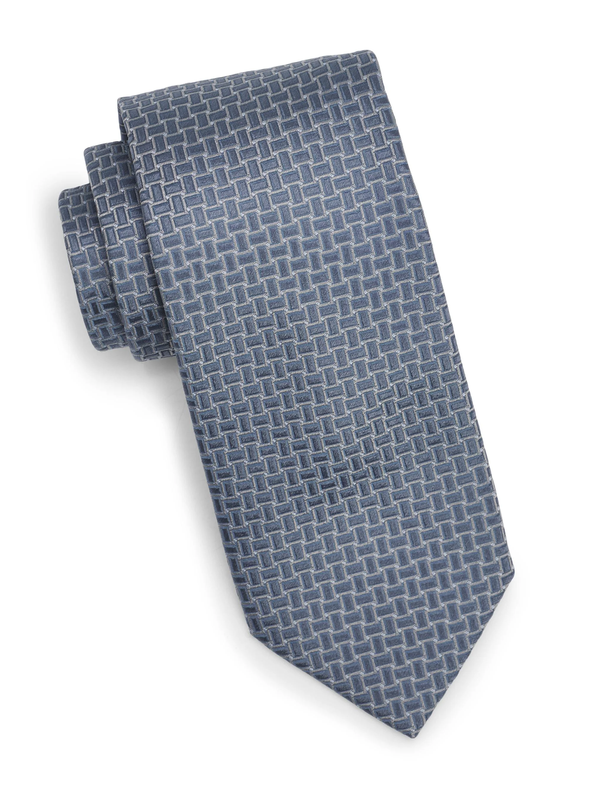 Men's Basket-Weave Jacquard Silk Tie - Light Blue - 1