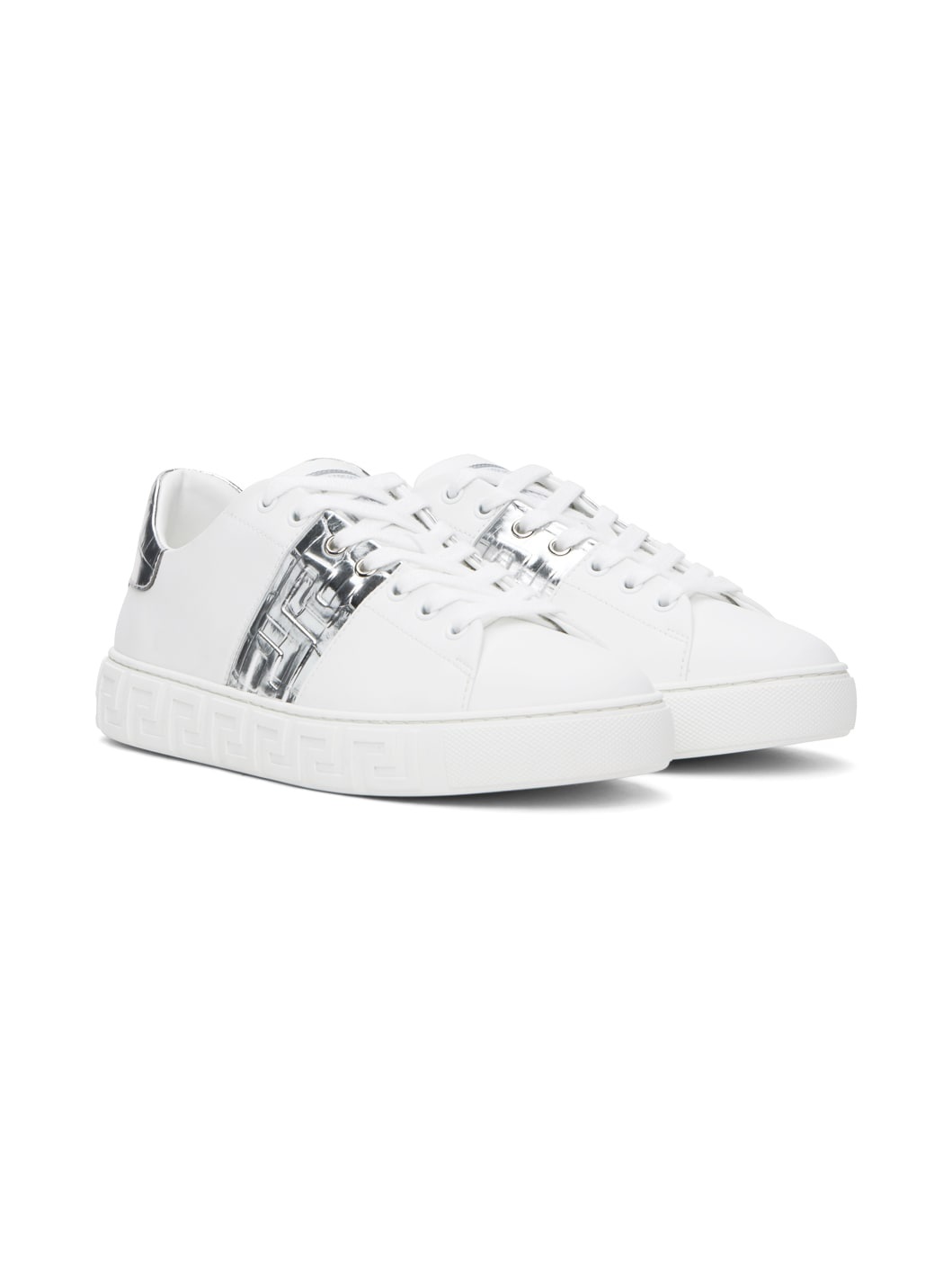 White & Silver Greca Sneakers - 4