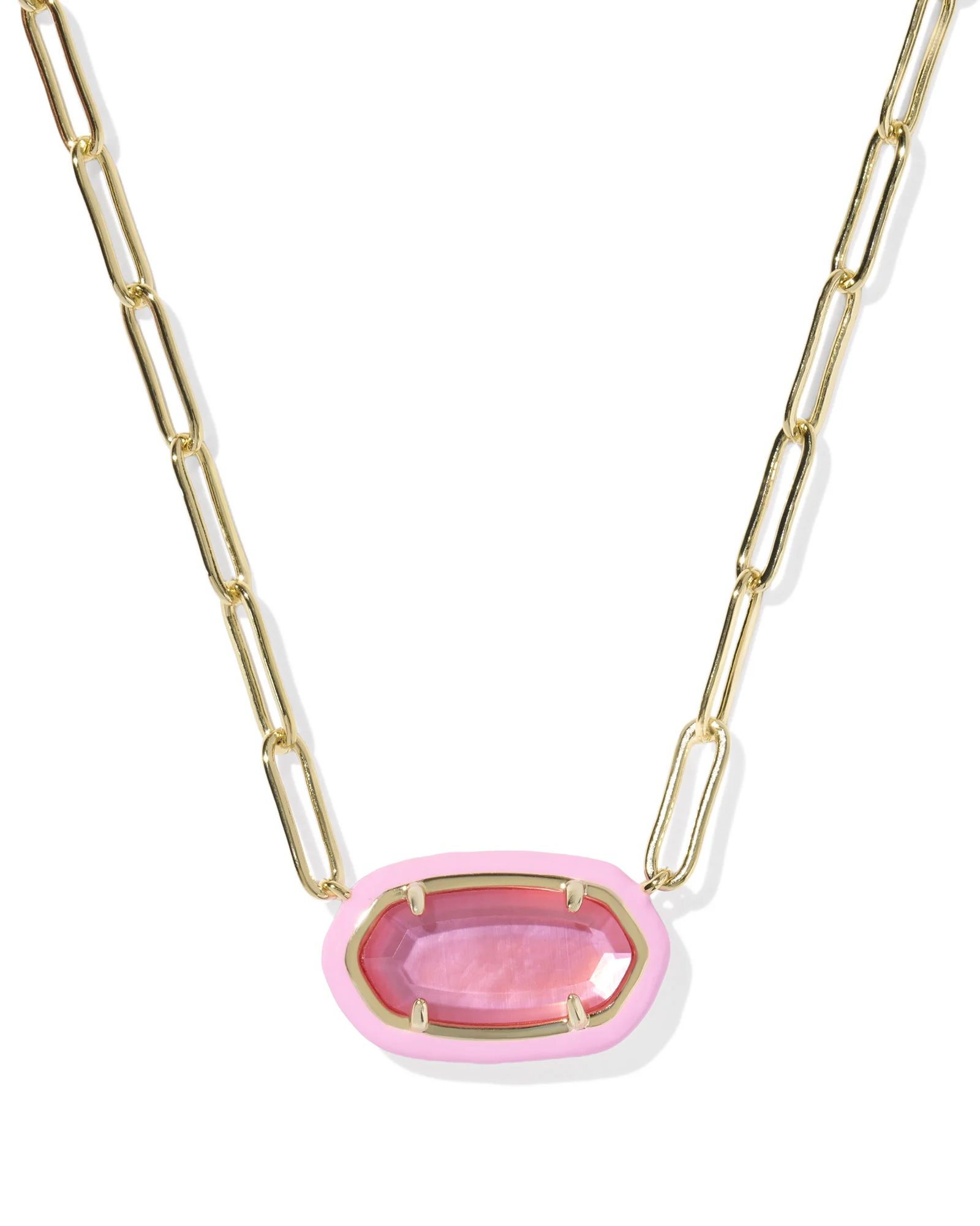 Elisa Enamel Frame Gold Paperclip Necklace - 1
