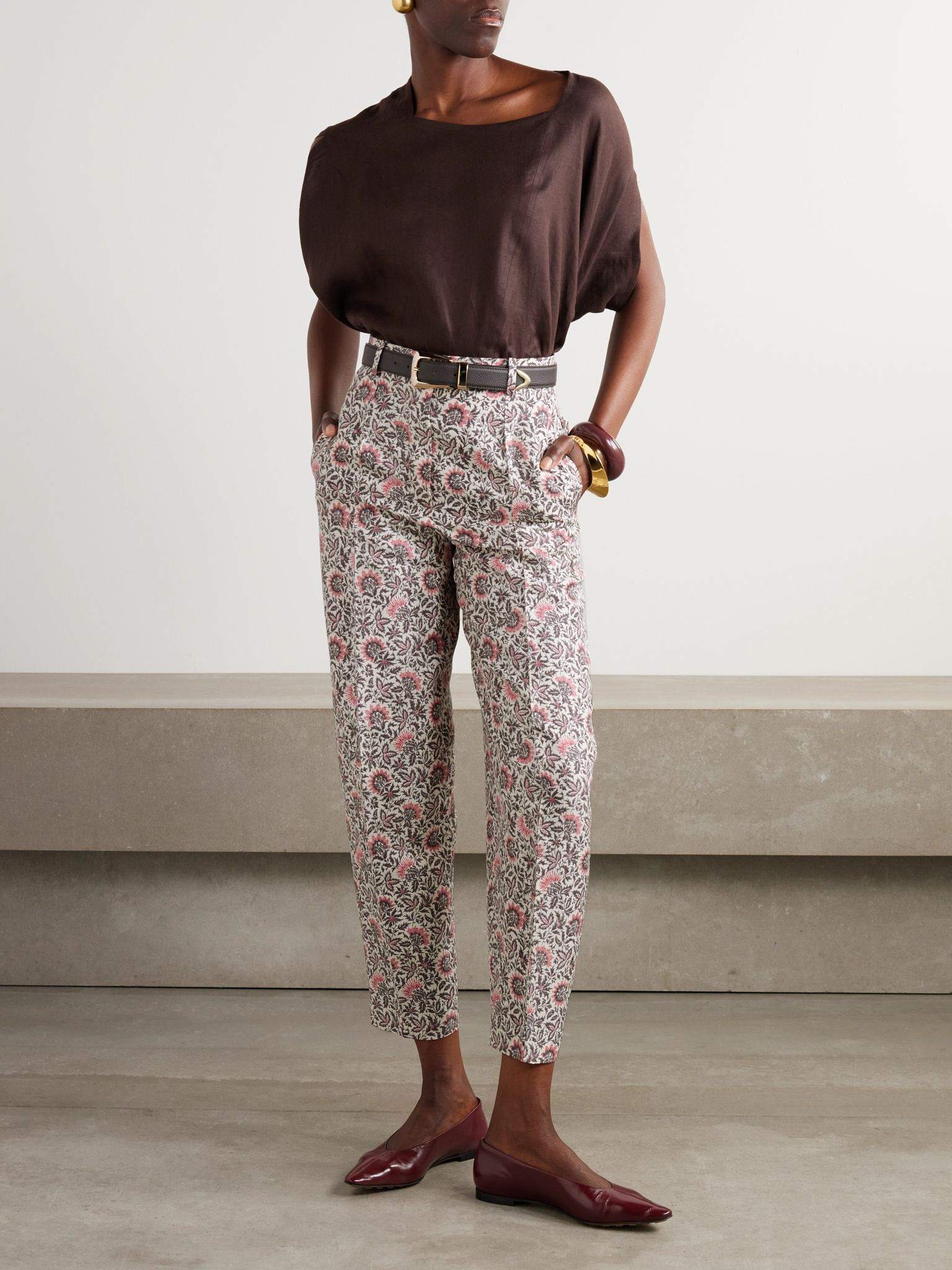 Dan floral-print silk tapered pants Cream - 2