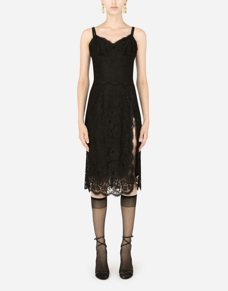 Lace midi dress with double scalloped detailing - 1