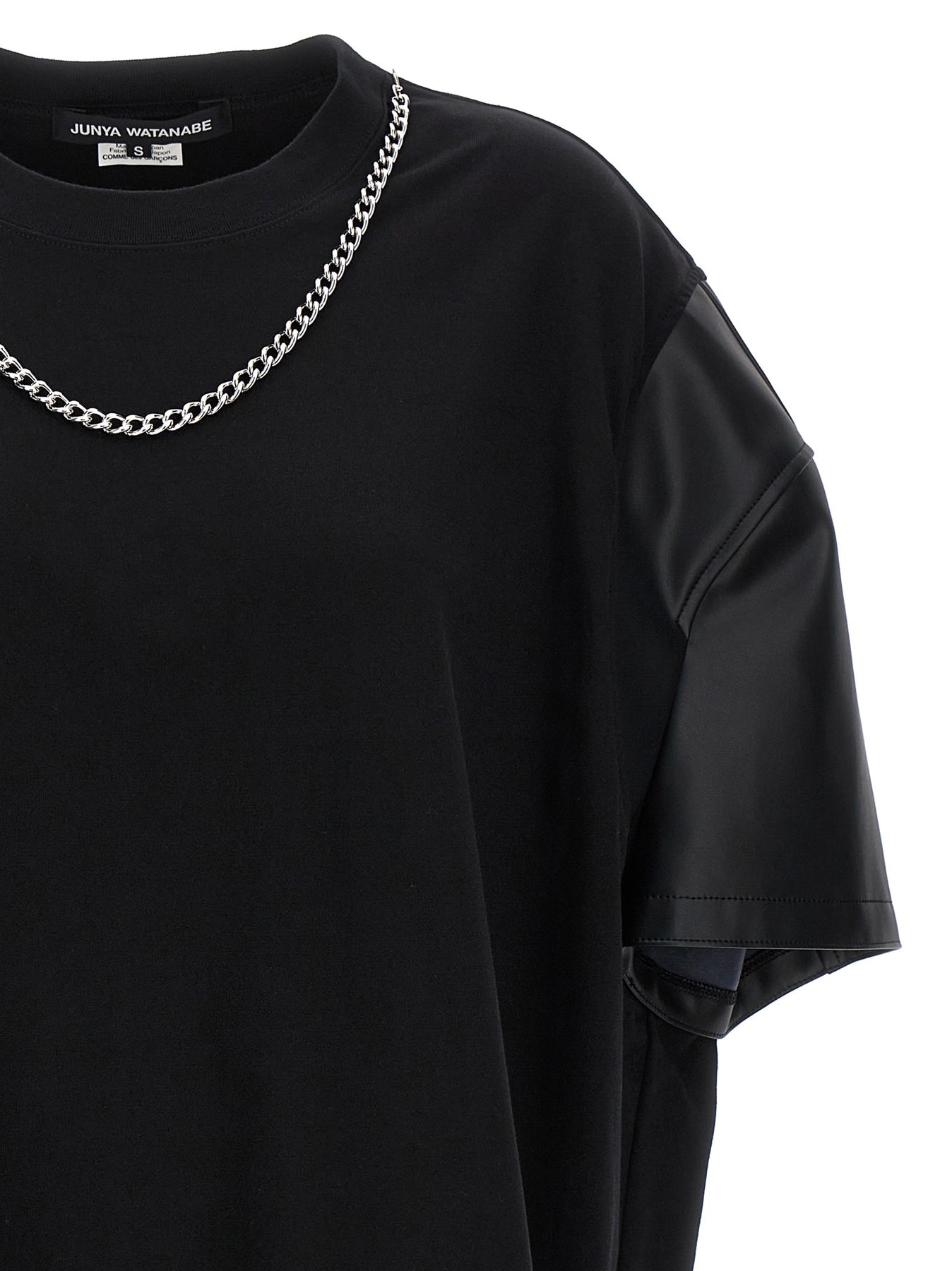 Eco-Leather Sleeve T-Shirt Black - 3