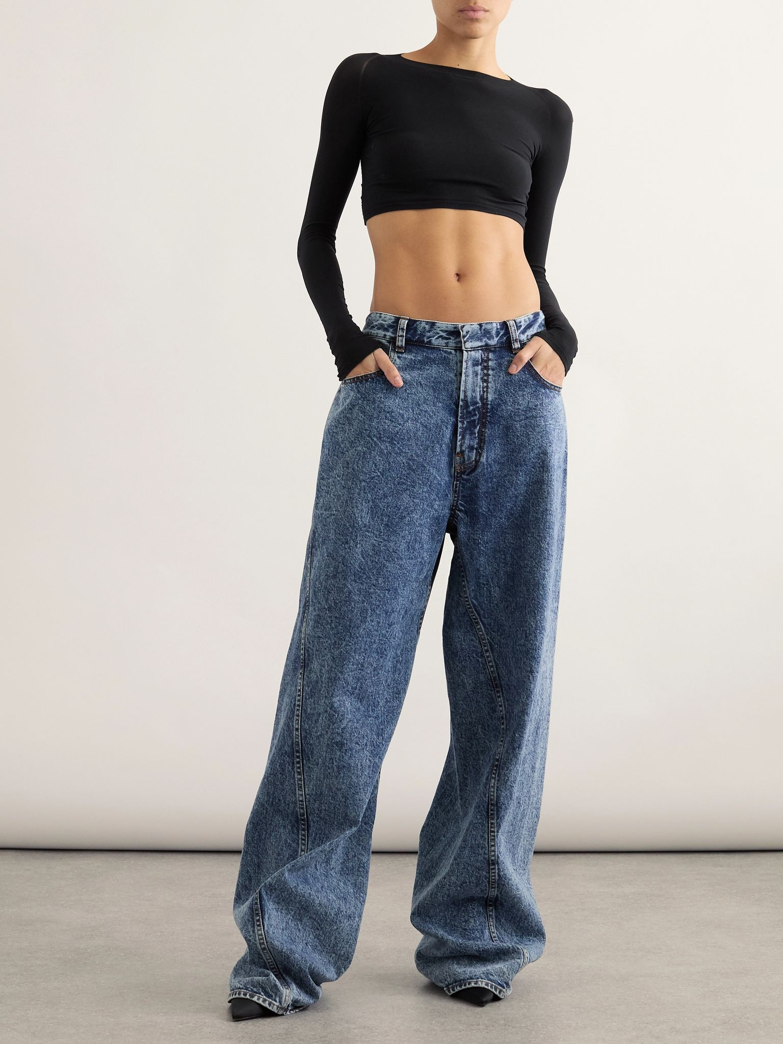 Paneled cropped jersey top Black - 2