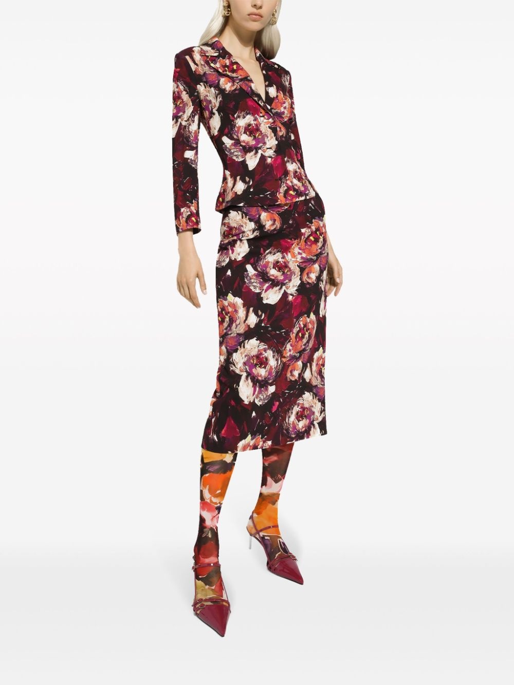 floral-print fitted-waistline blazer - 3