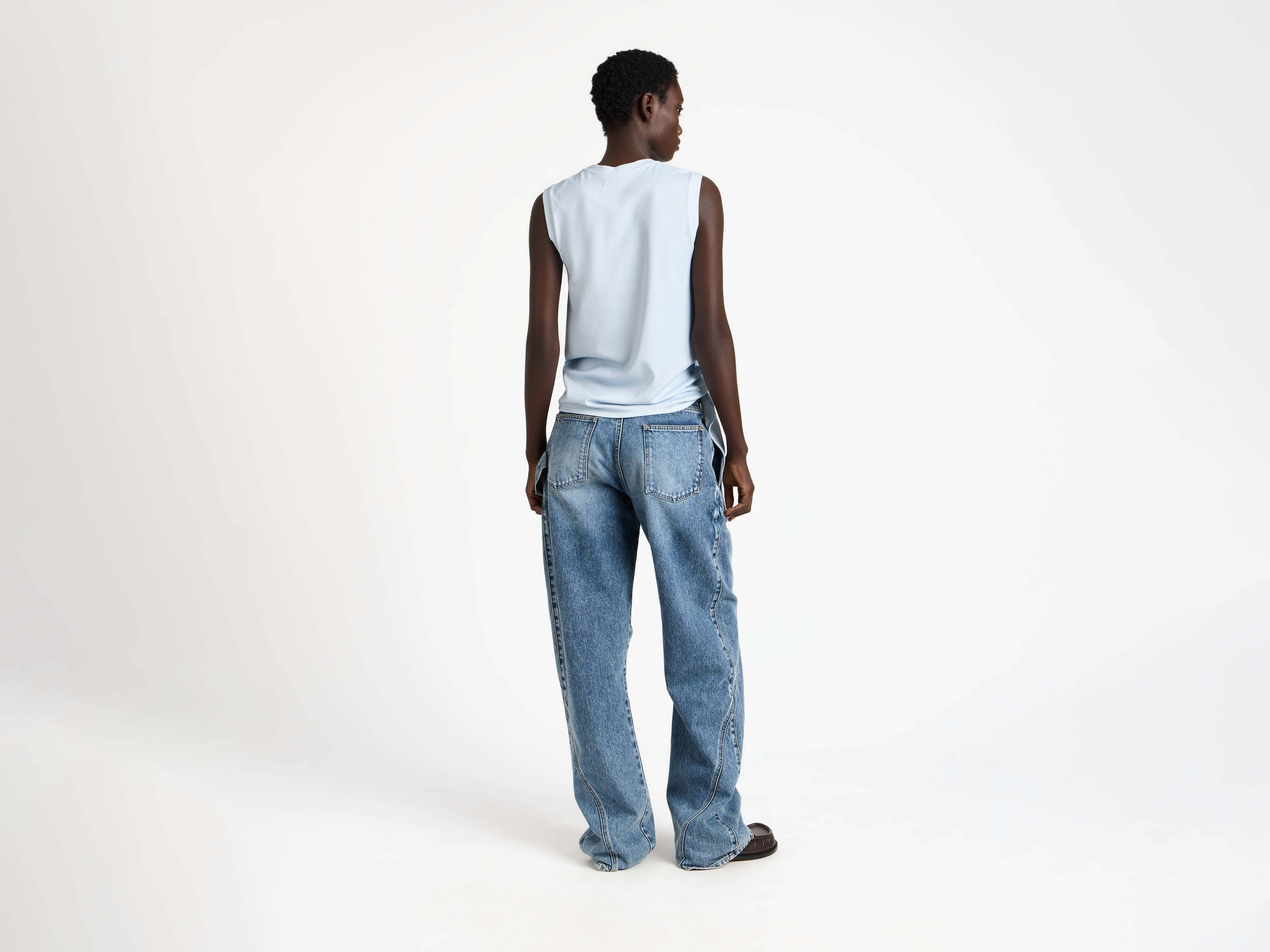 HEM KNOT TANK TOP IN WHITE & BLUE - 3