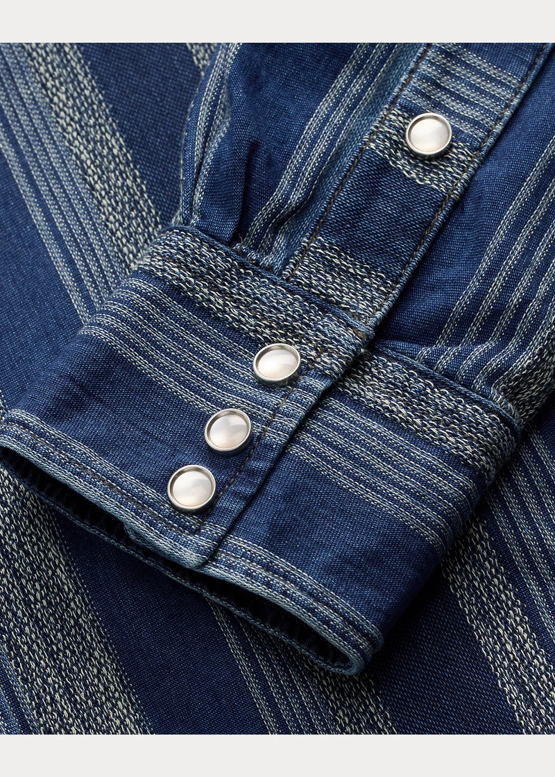 Slim Fit Indigo Striped Western Shirt 3
