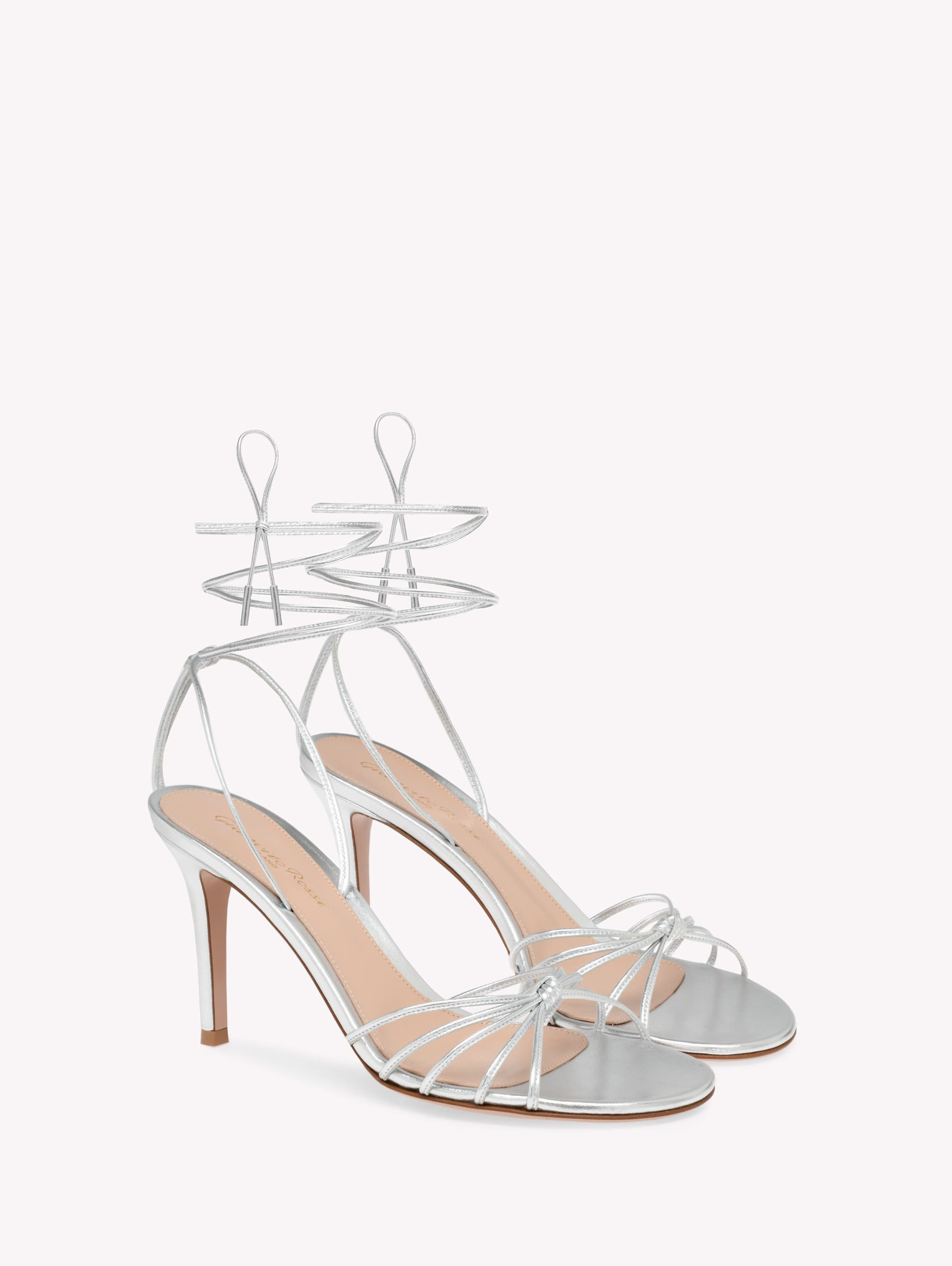 Gianvito Rossi Gwyneth 85 Sandal in Metallic Silver Nappa at Nordstrom - 2