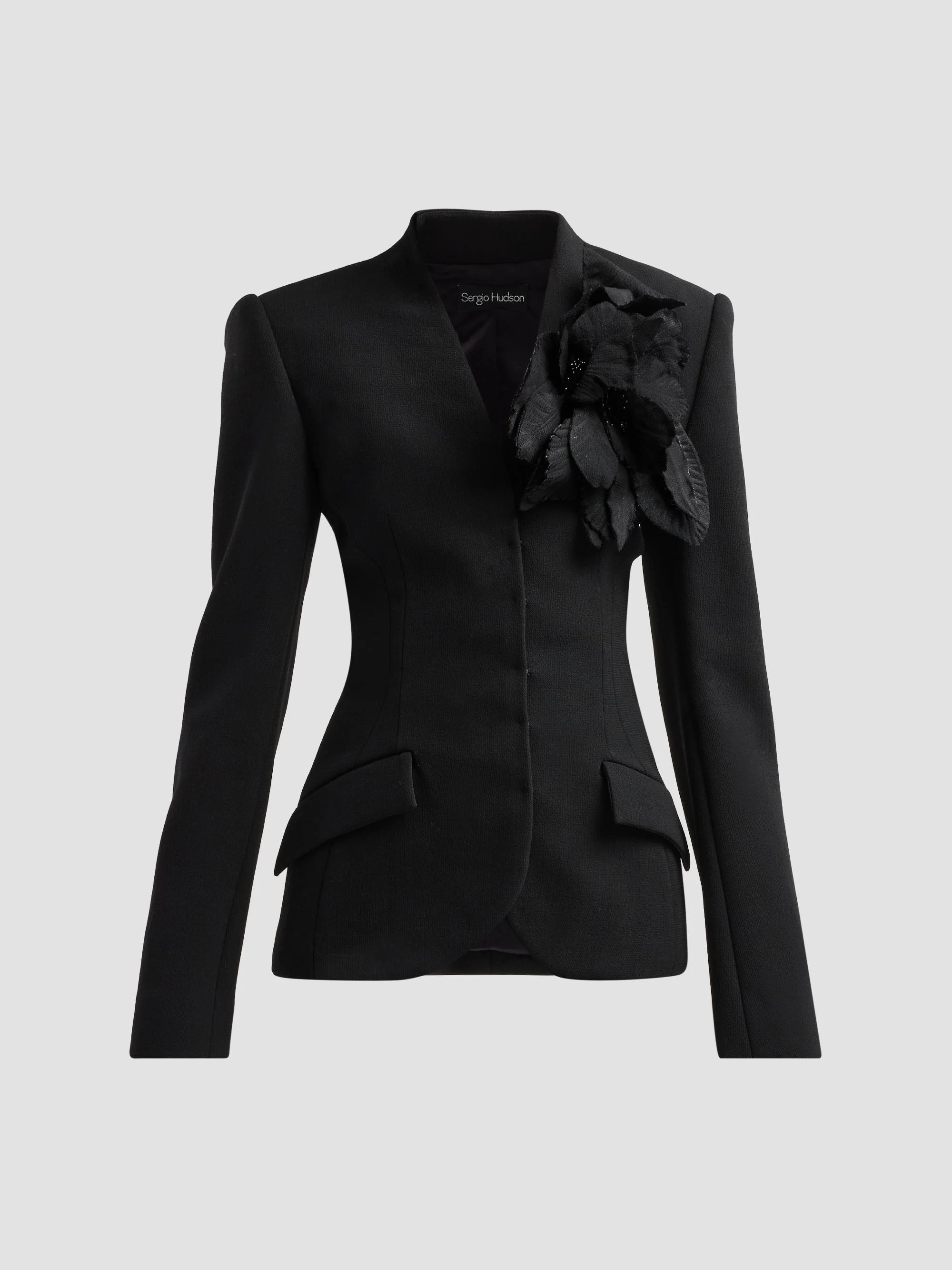Women's Collarless Slim Tailored Wool-Blend Jacket - Black - 1
