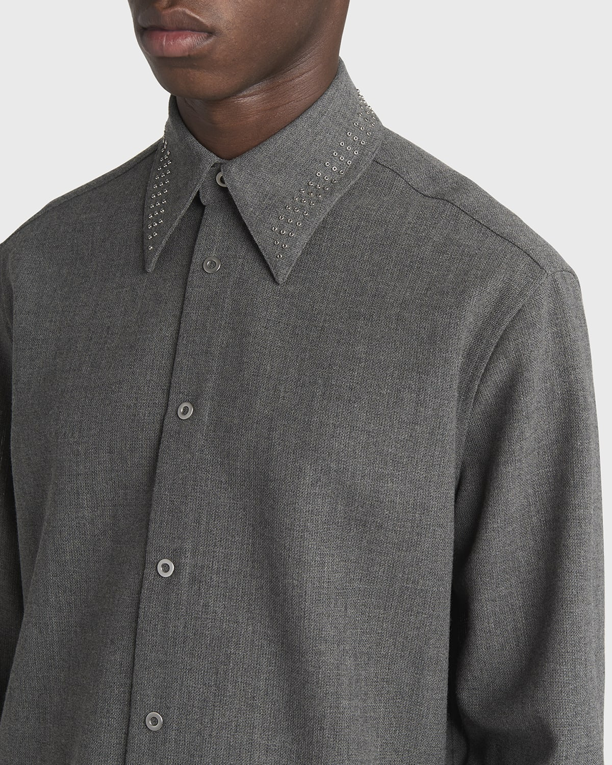 Men's Studded-Collar Wool Button-Down Shirt - 5
