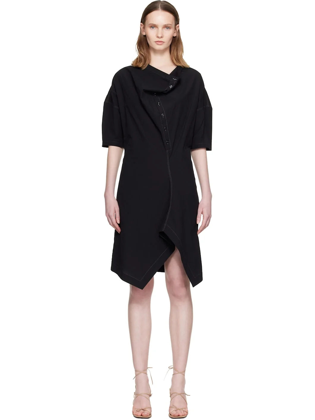 Black Soft Collar Tube Minidress - 1