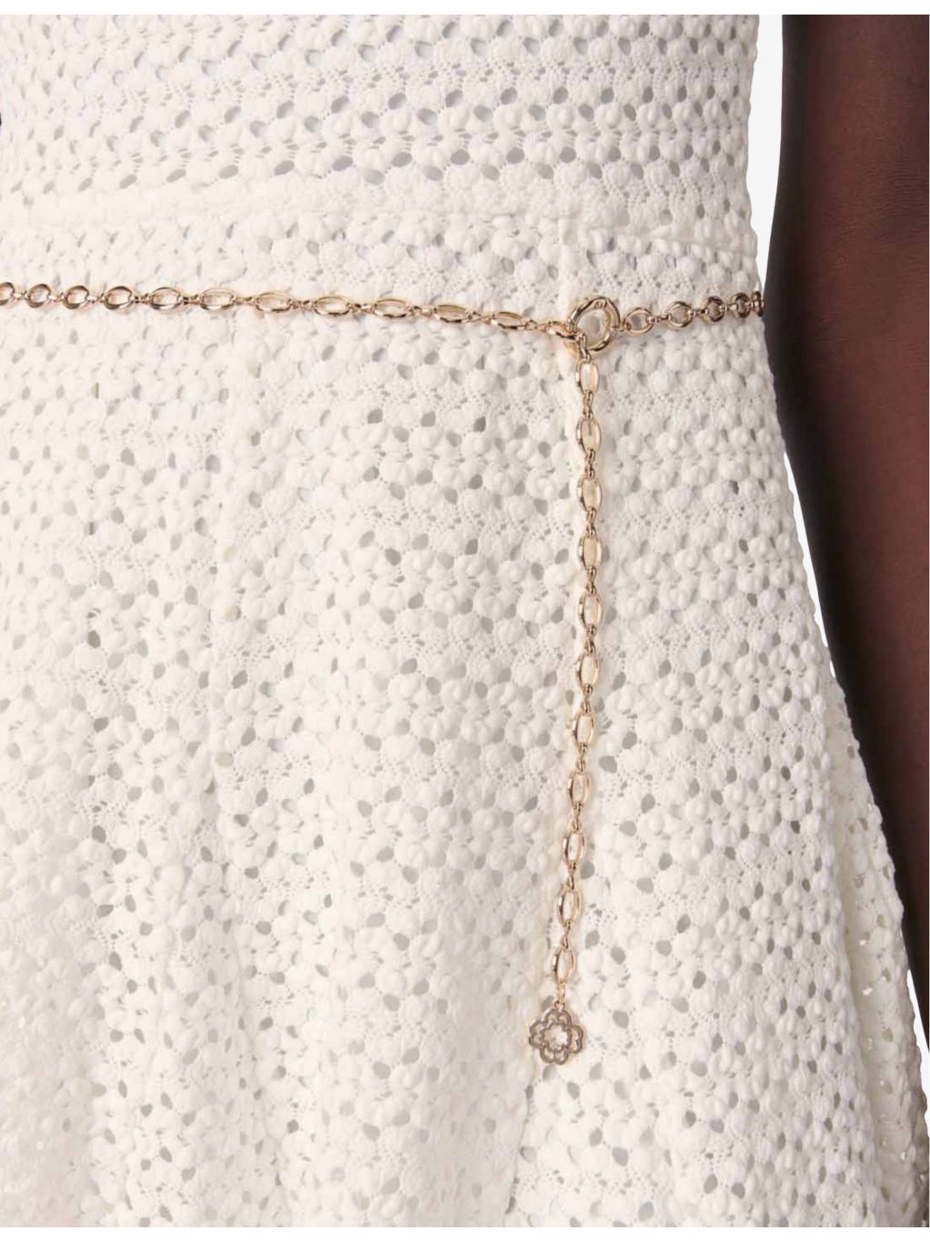 Chain-Belt Short-Sleeve Crochet Knitted Mini Dress - 5