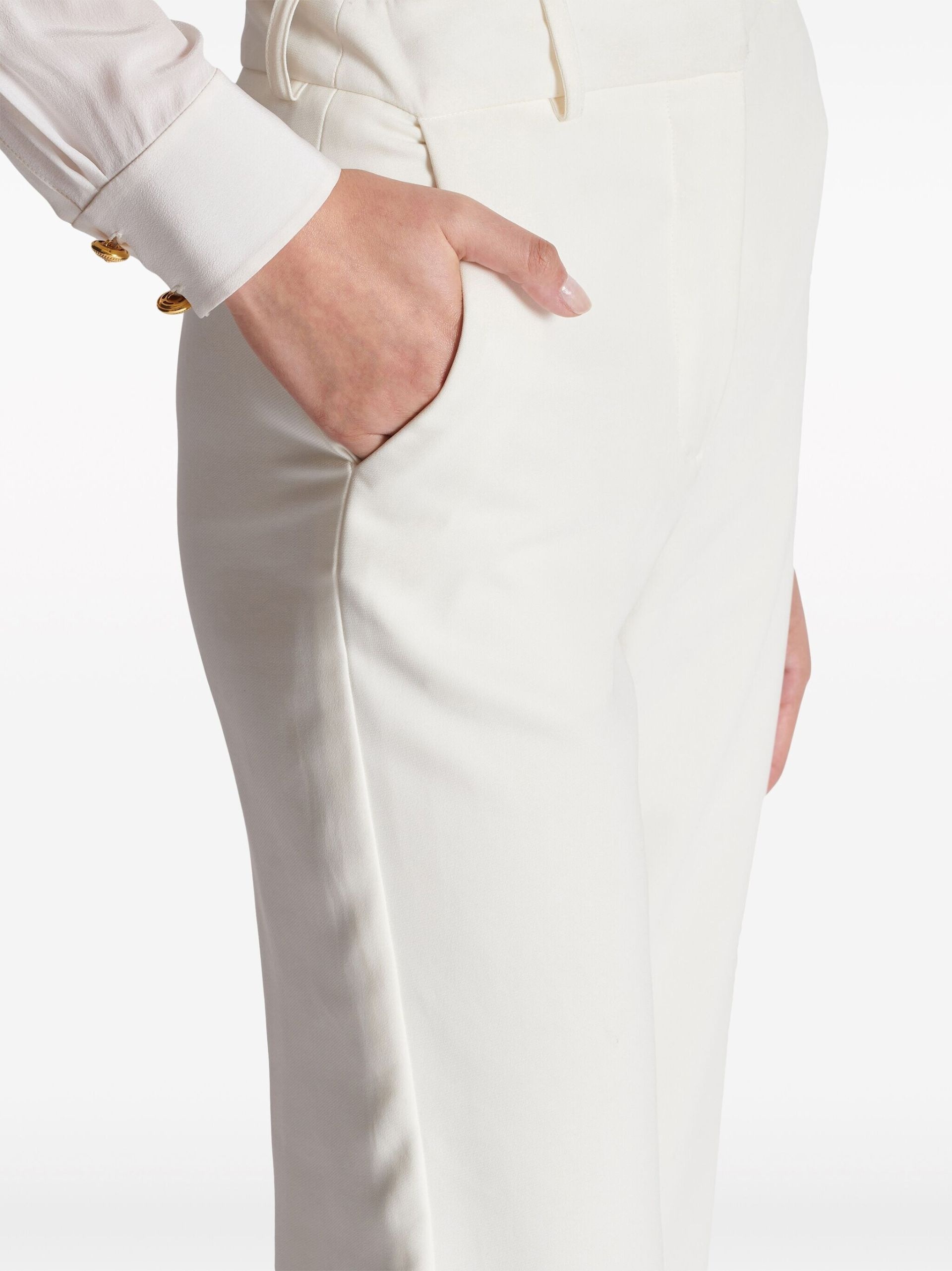 White High-Waist Crepe Trousers - 6