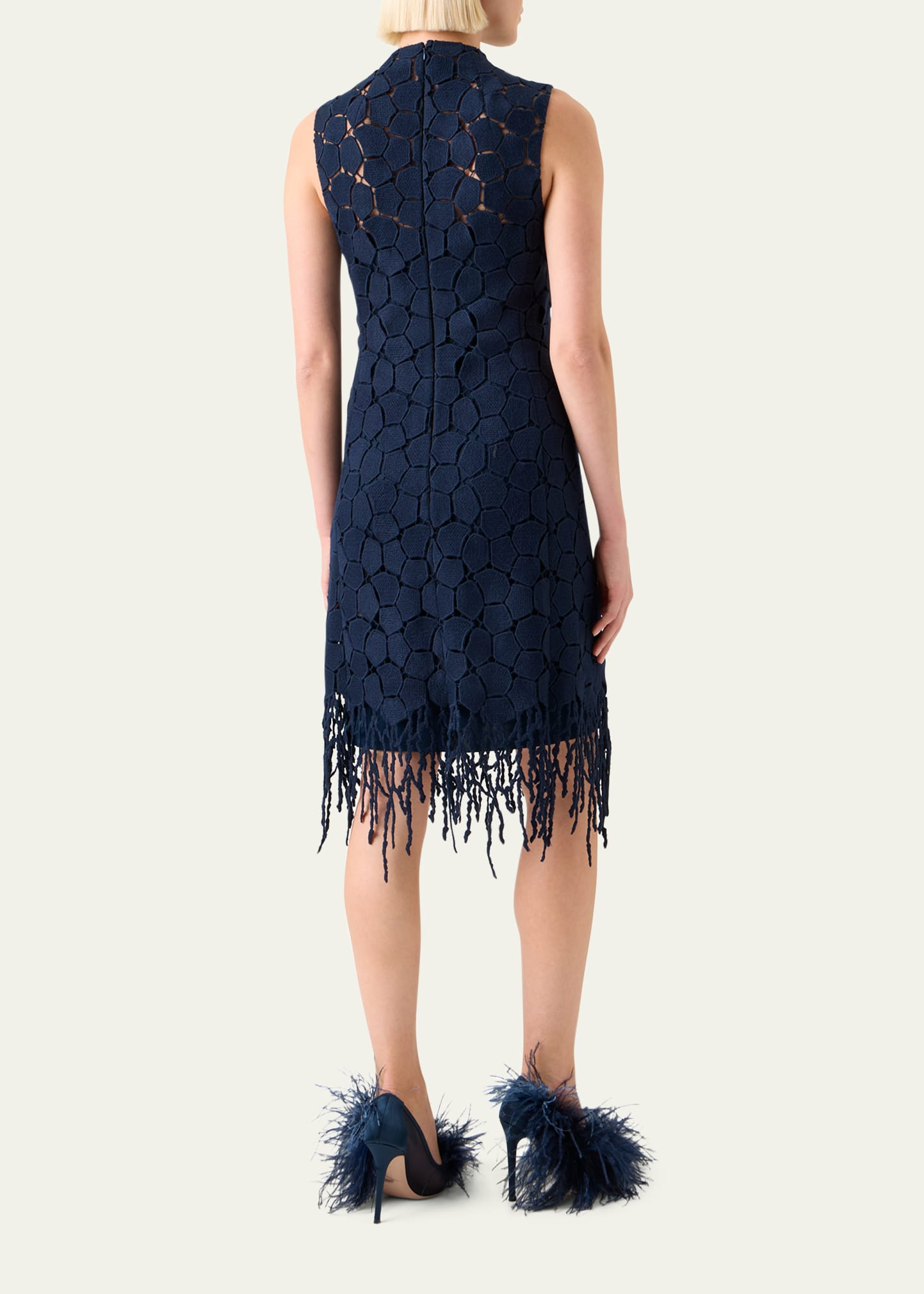 Broken Stone Guipure Sleeveless Fringed Dress - 3