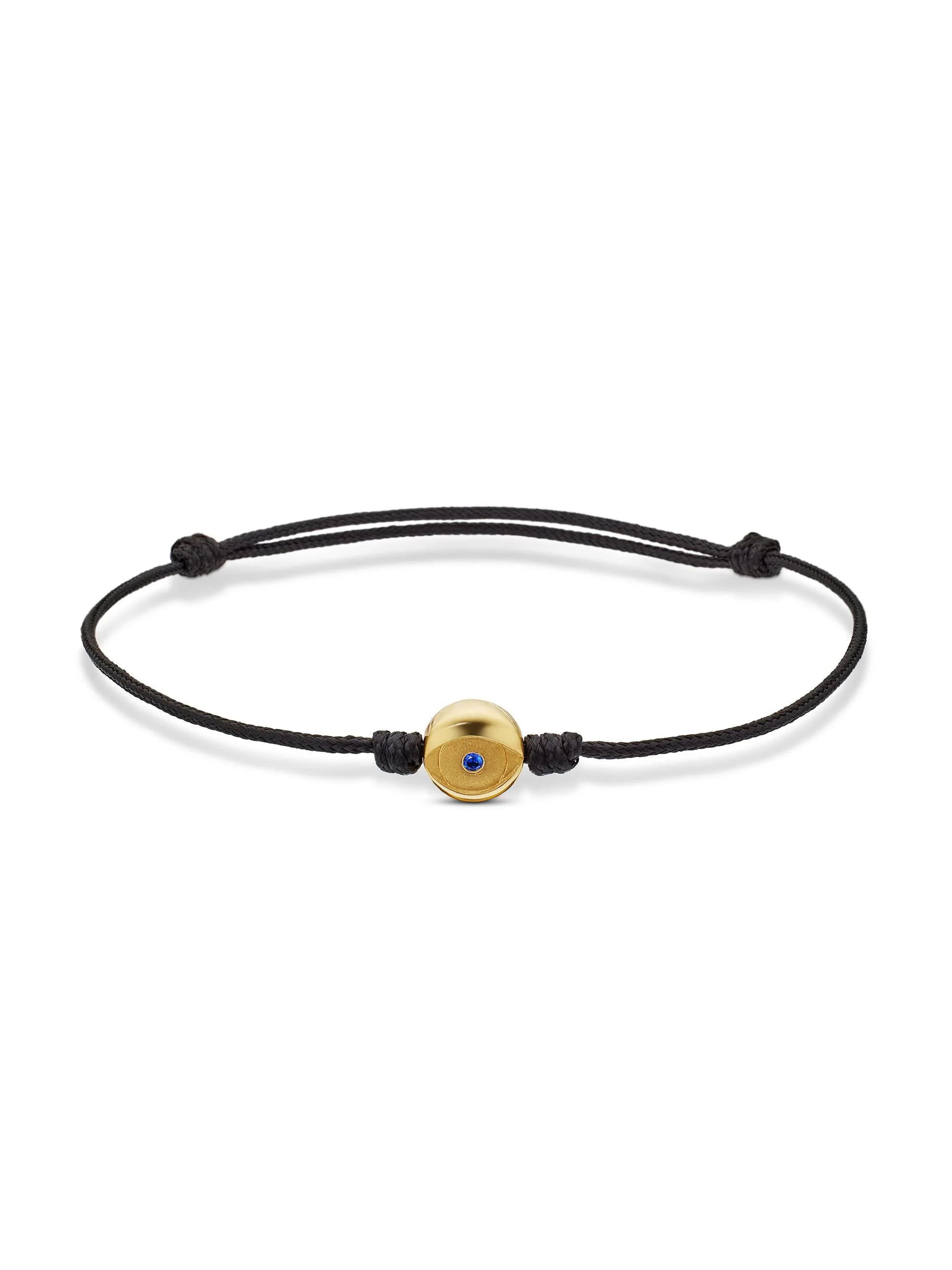 Men's Evil Eye Cord Bracelet with 18K Yellow Gold - Black Sapphire - 1