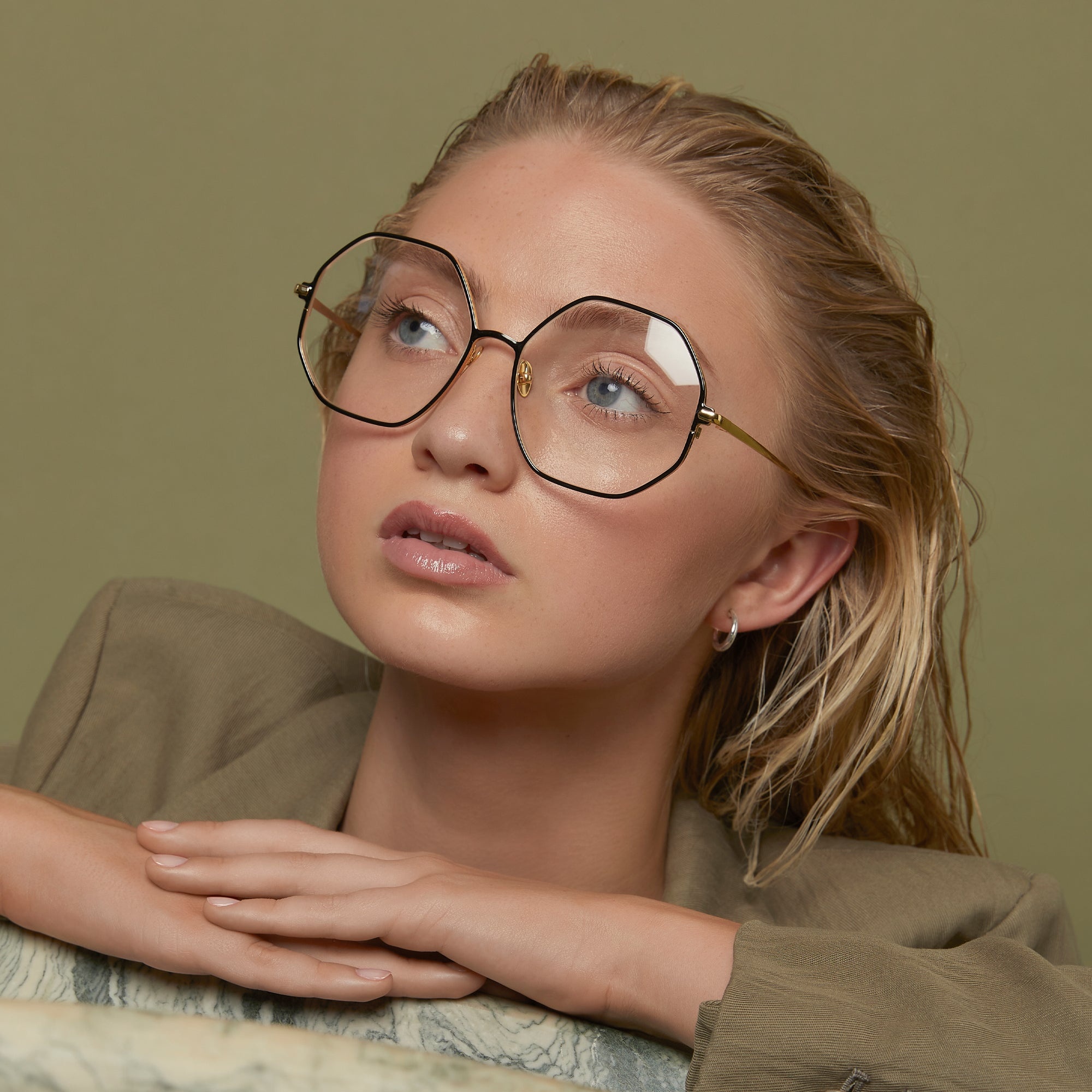 LEIF OVERSIZED OPTICAL FRAME IN LIGHT GOLD AND CREAM - 5