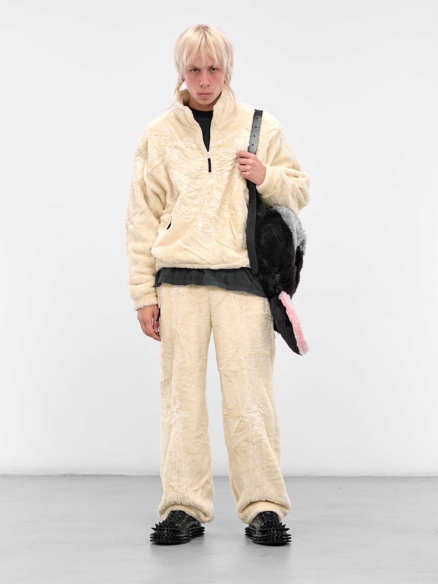 Ivory Skeletal Embroidery Fleece Pants - 6