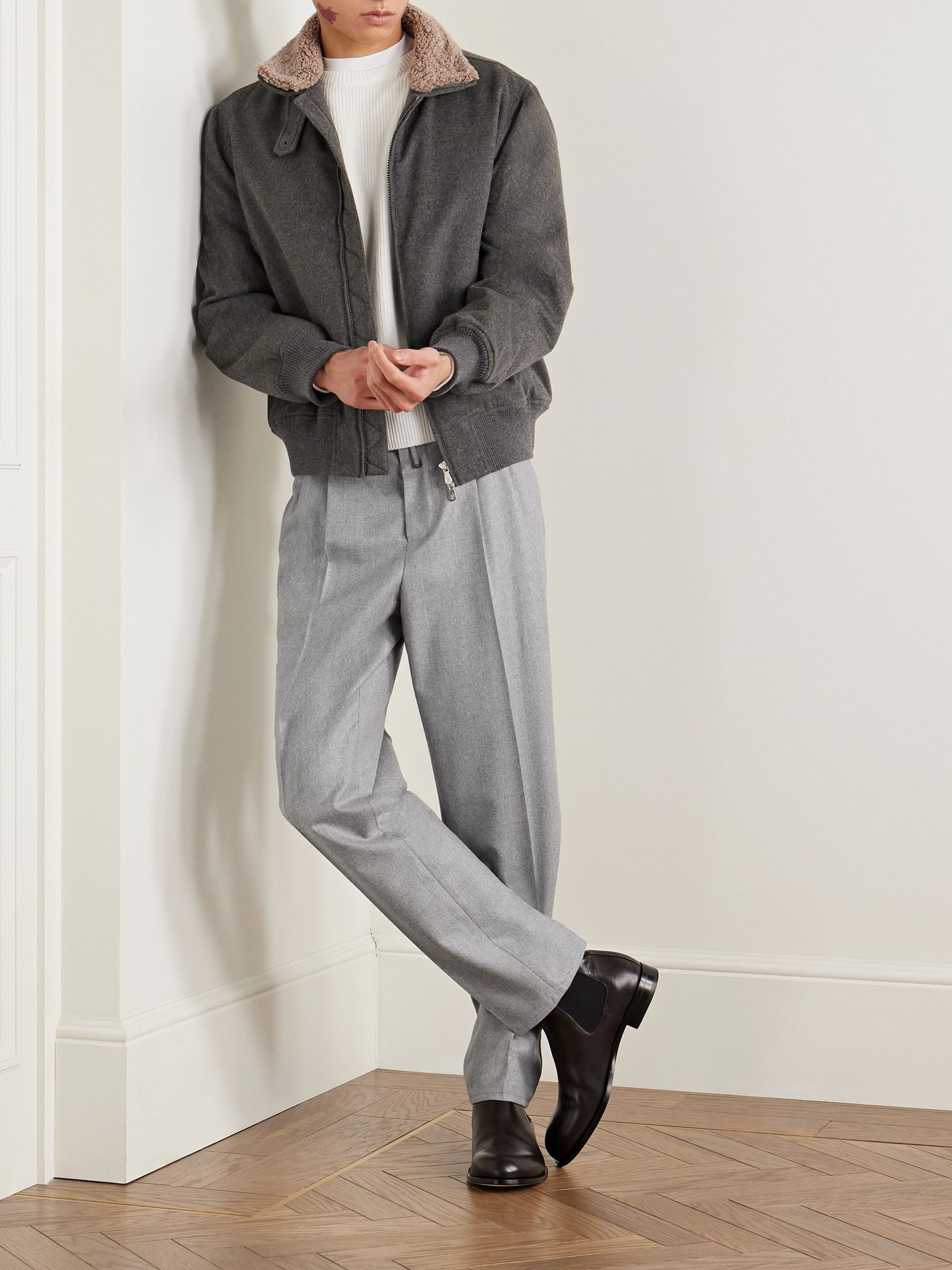 Tapered Pleated Virgin Wool-Flannel Drawstring Trousers Gray - 2