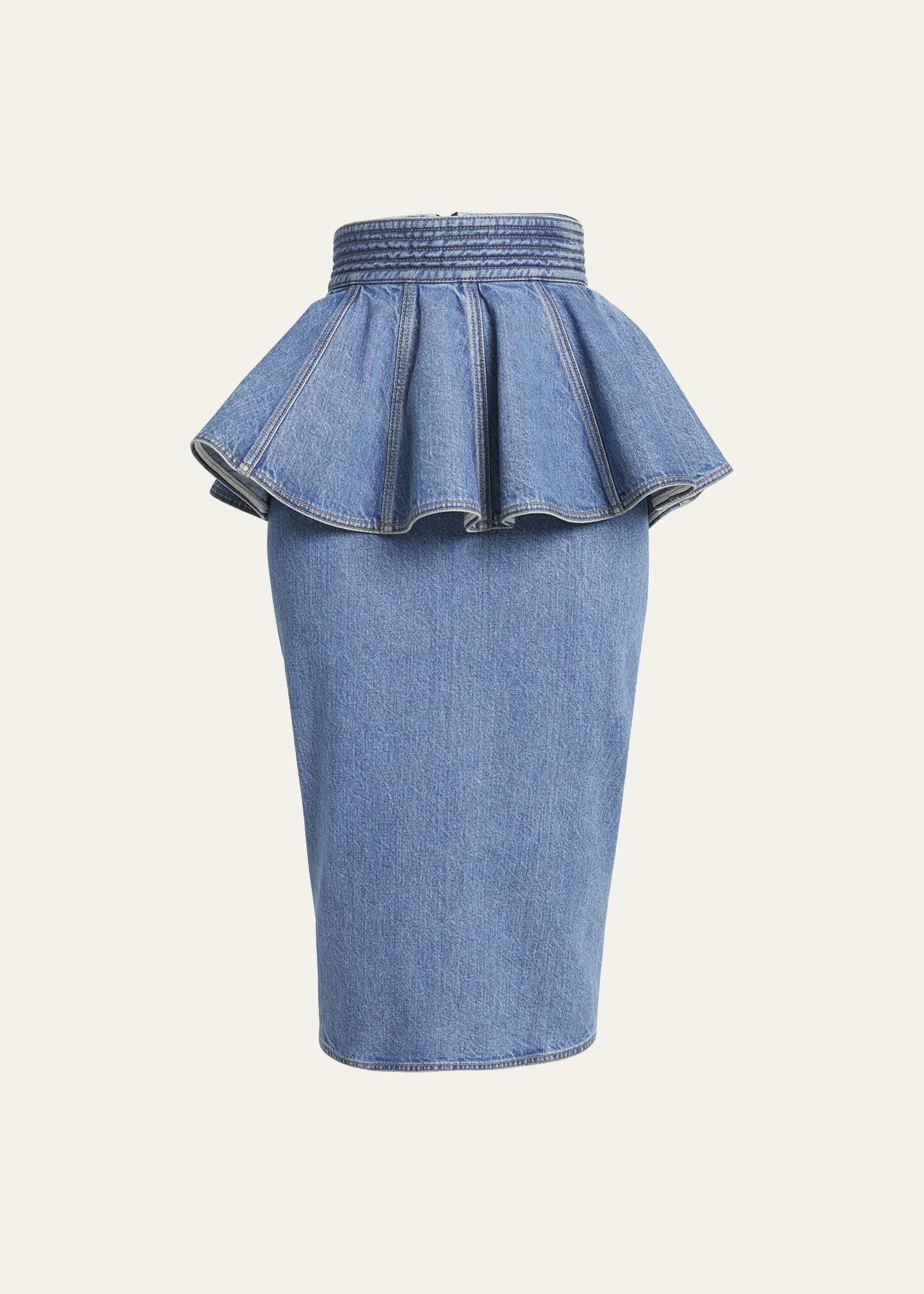 Denim Ruffle Belt Skirt - 1