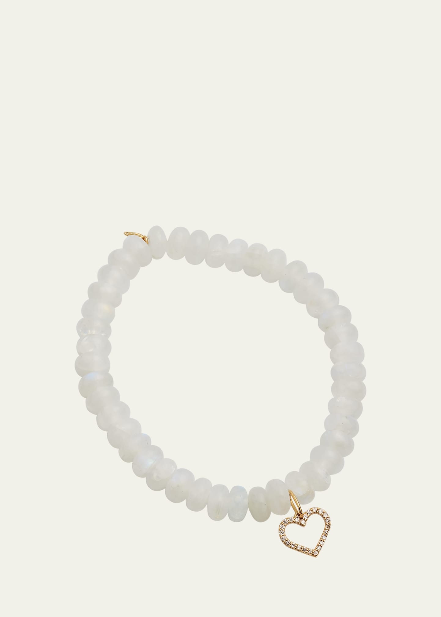 14k Gold Moonstone Beaded Bracelet with Diamond Heart Charm - 4