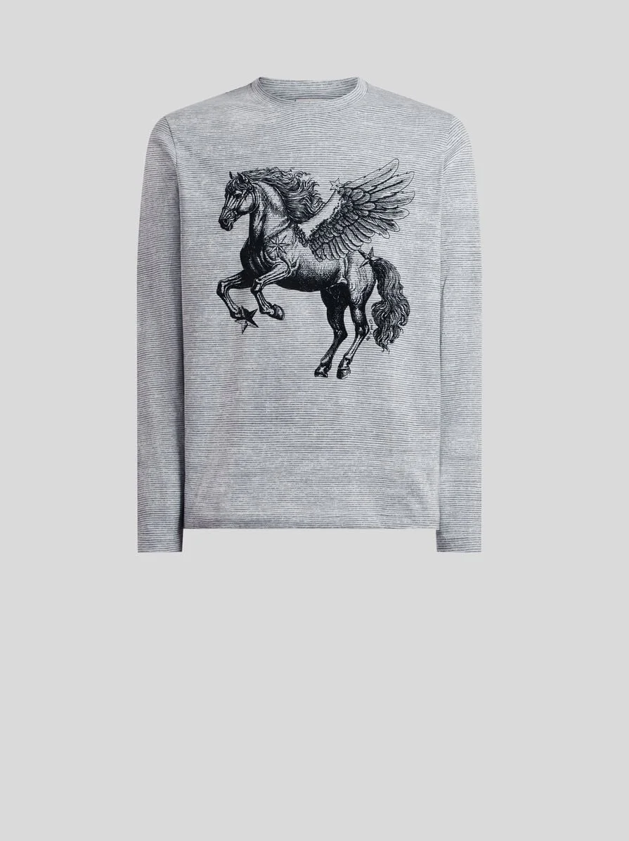 COTTON SWEATER WITH PLACED PEGASO PRINT - 1