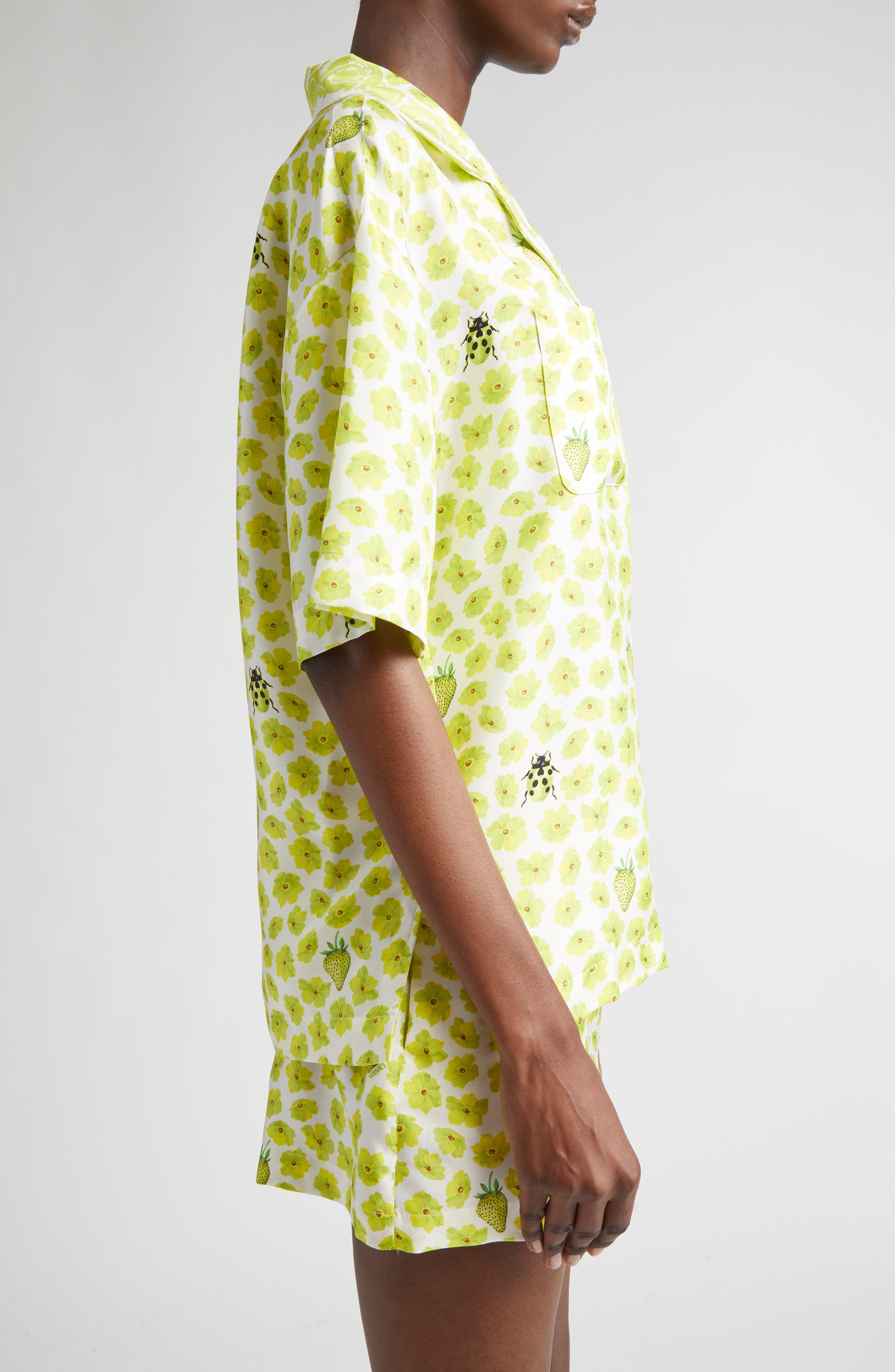 Versace Strawberry Garden Print Camp Shirt in White/Lime at Nordstrom - 4
