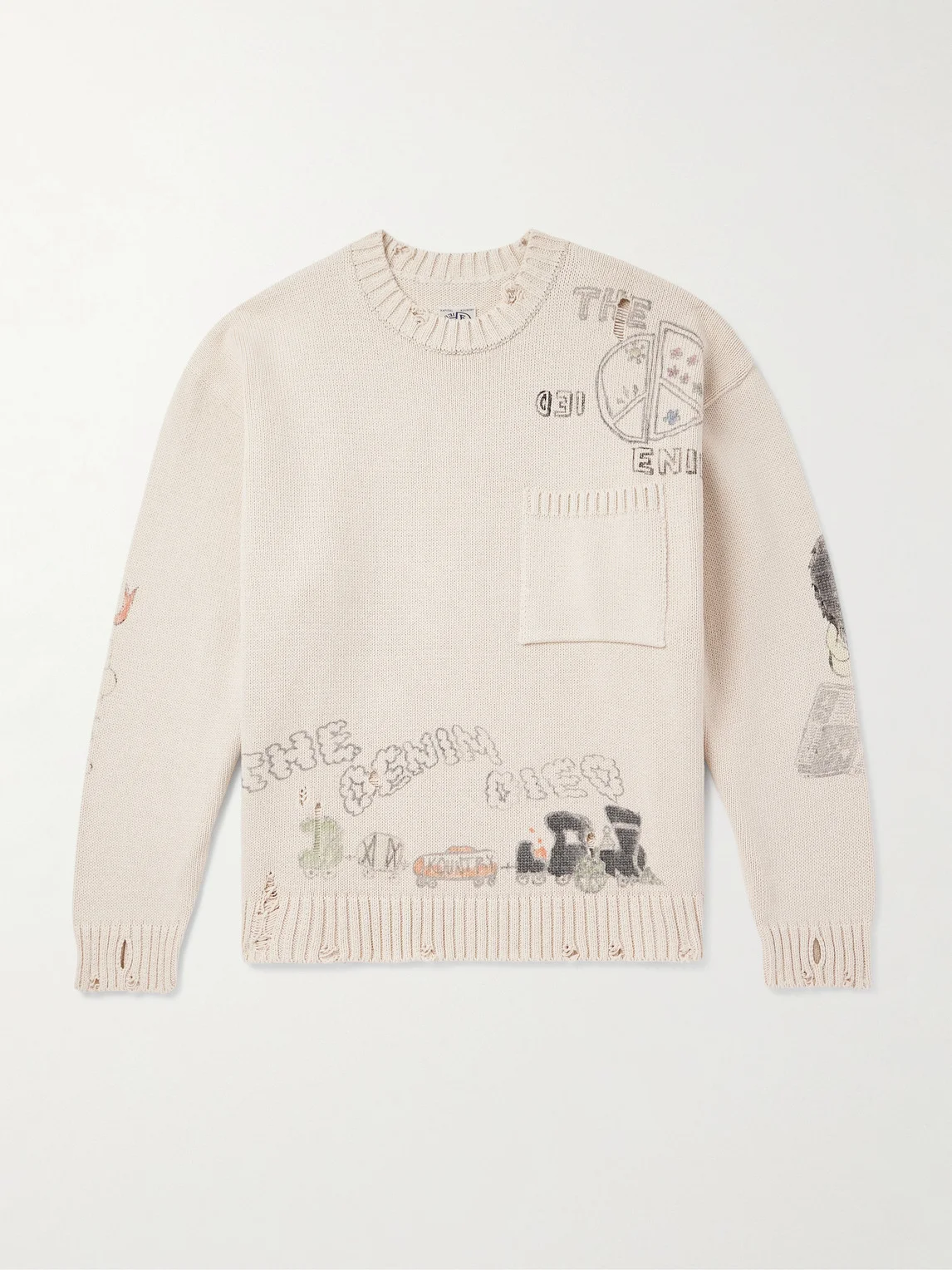 Distressed Printed Cotton Sweater - 1