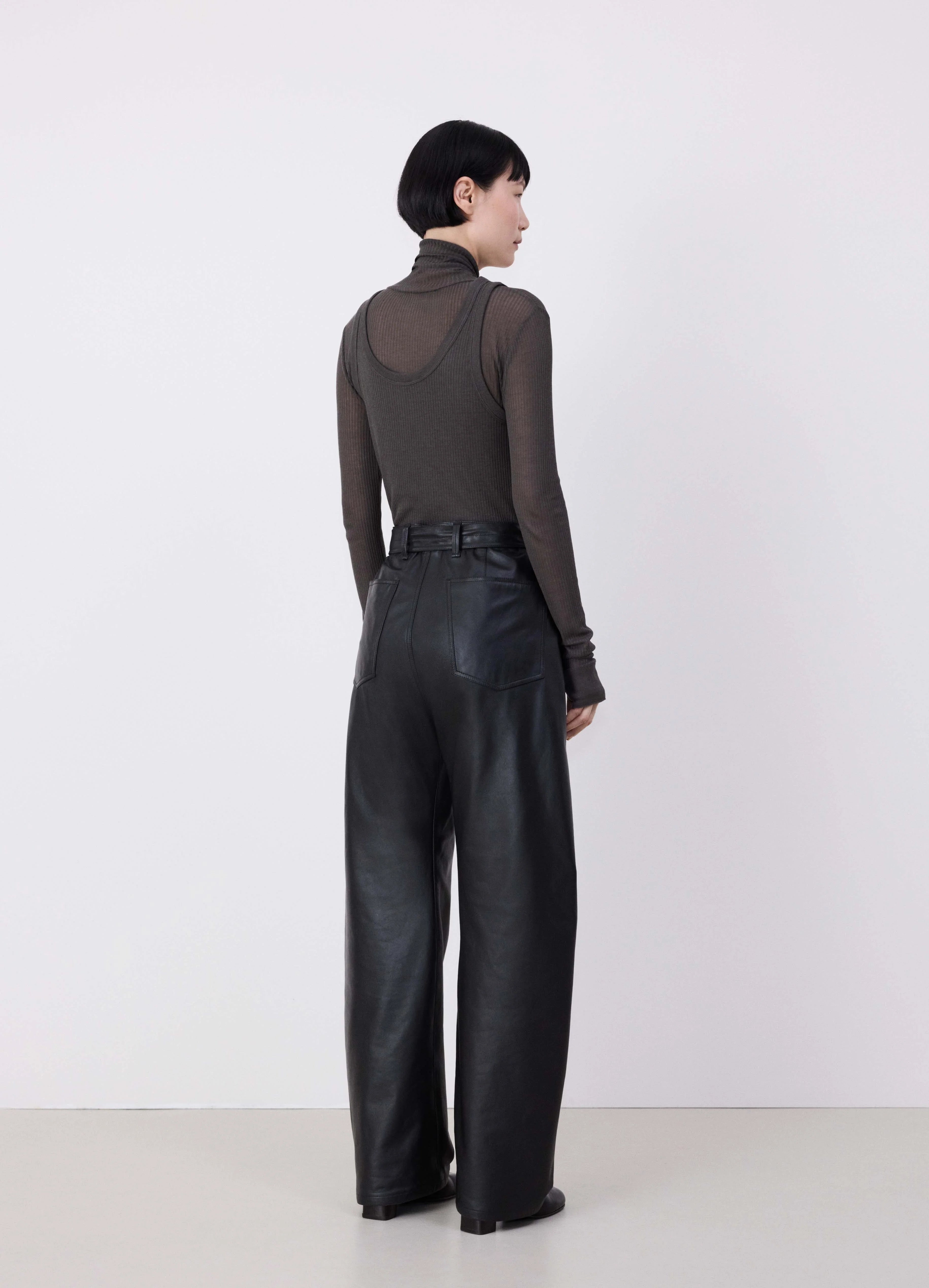 LEATHER BELTED TWISTED PANTS - 3