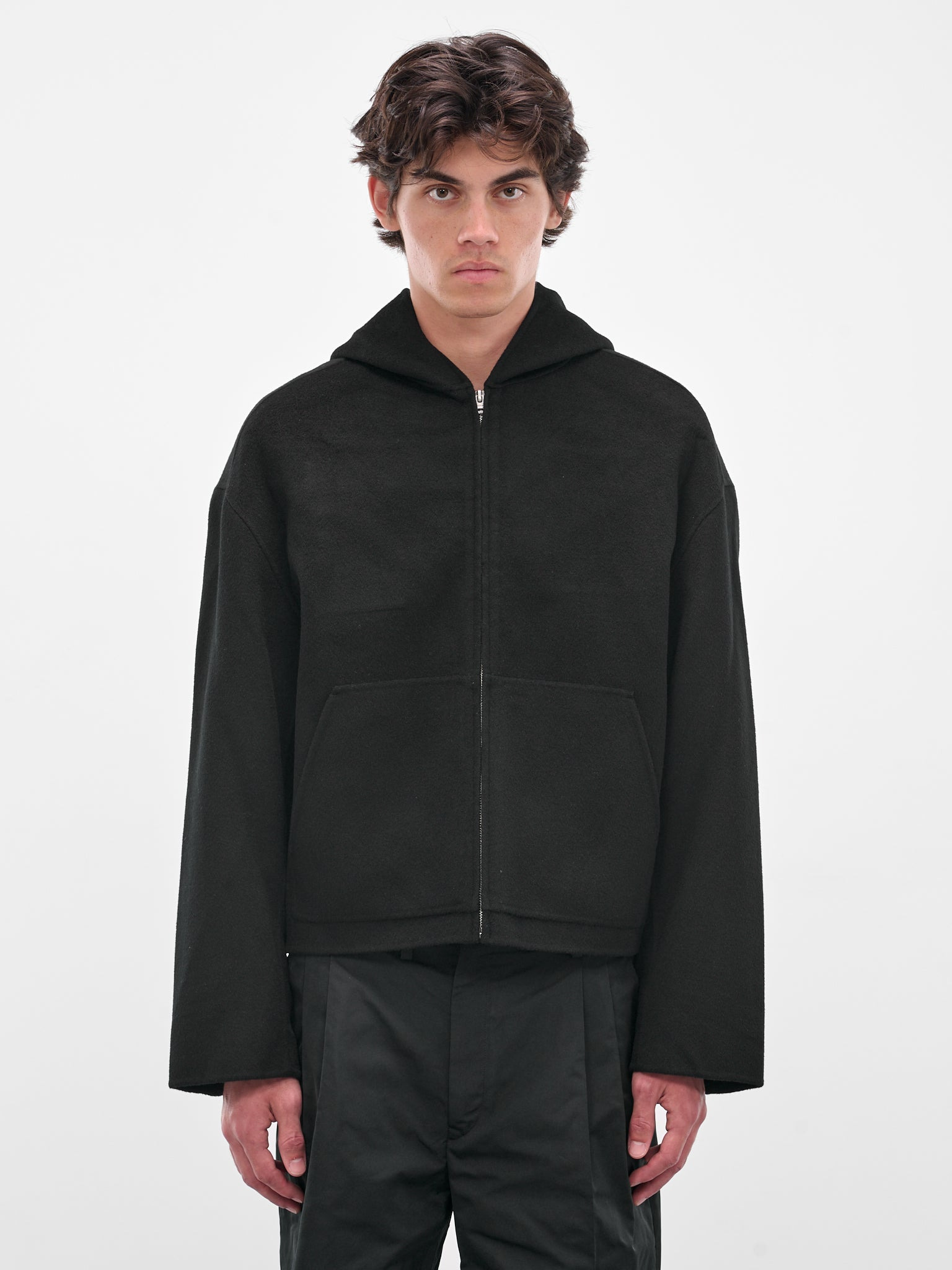 Black Cashmere Hooded Zip Jacket - 1