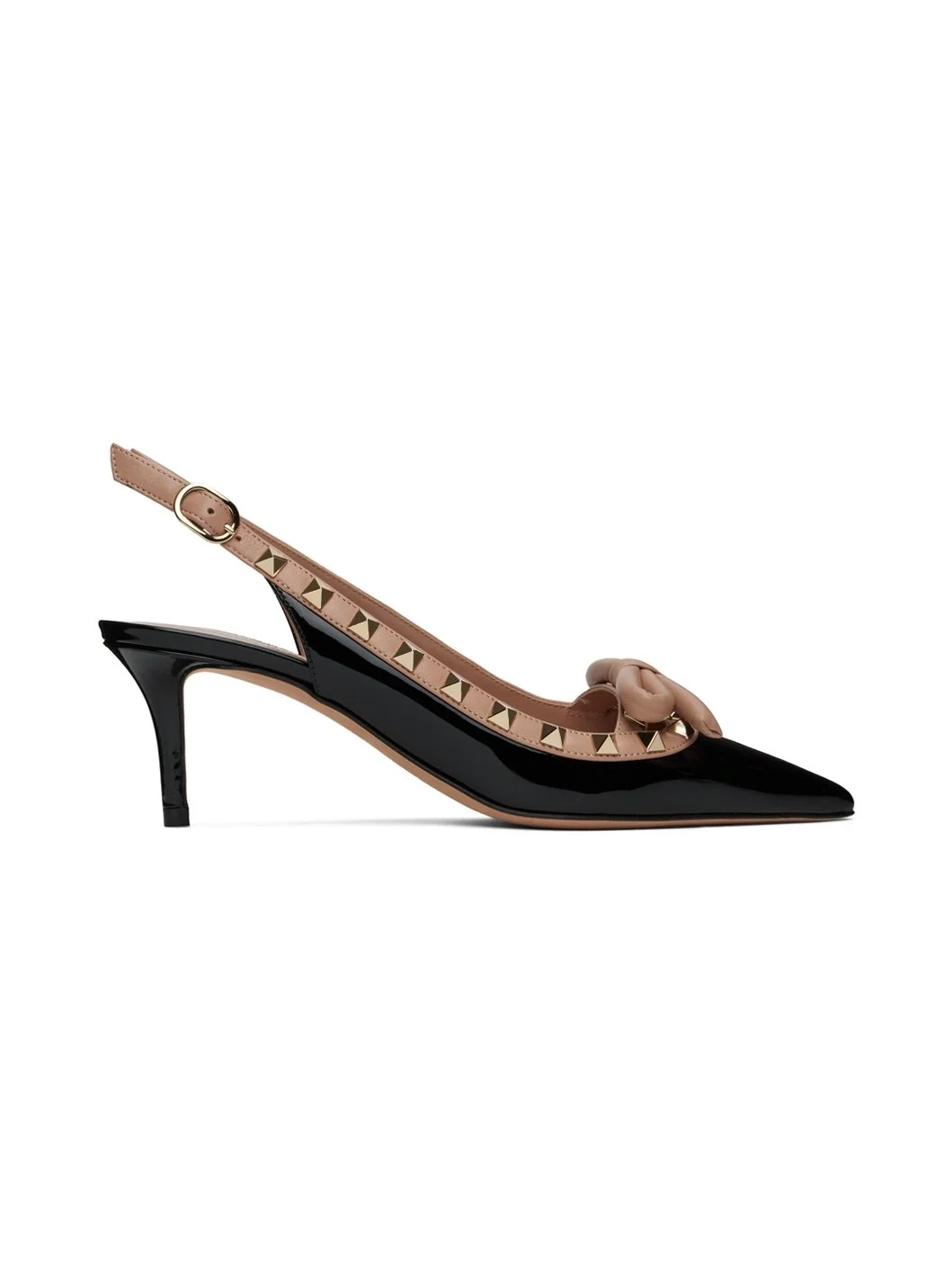 Black & Pink Rockstud Bow Slingback Heels - 1