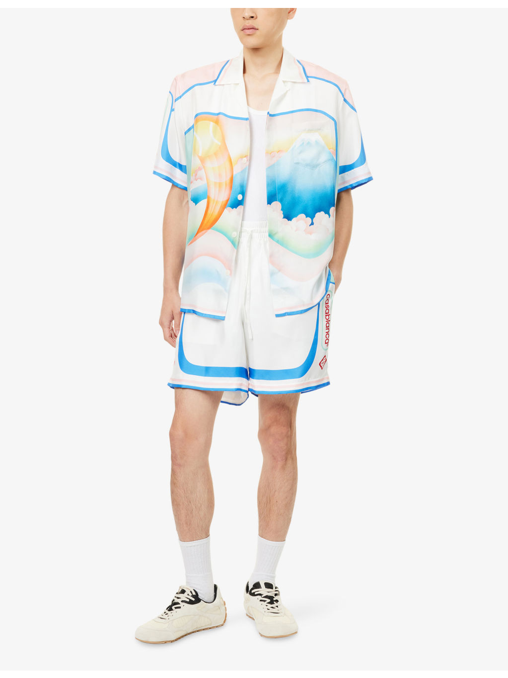 Graphic-Print Drawstring Silk Shorts - 2