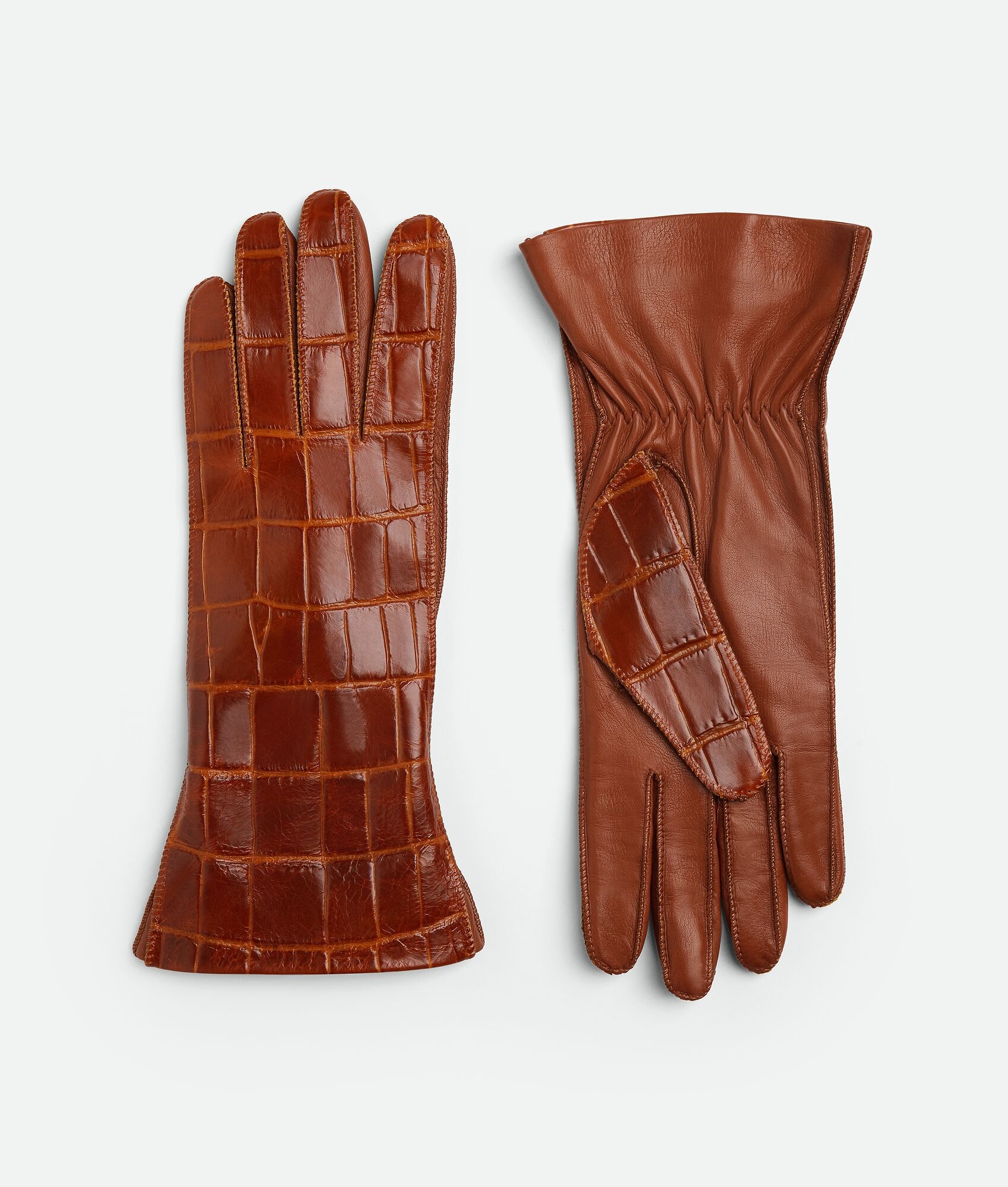 Crocodile-Effect Leather Gloves - 1