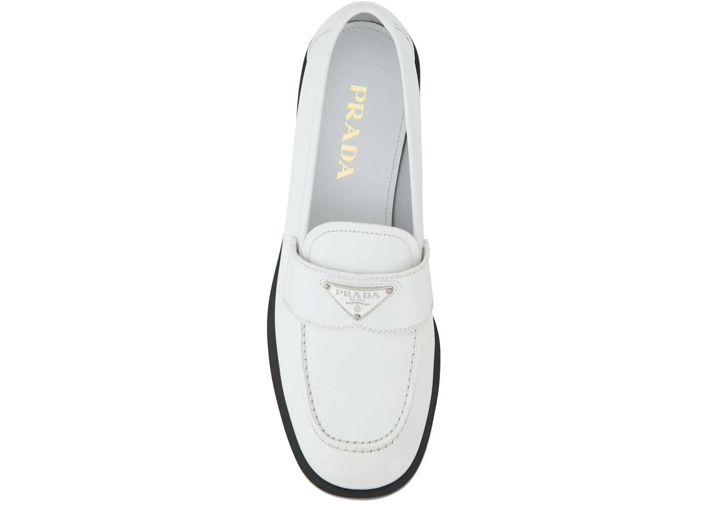 Prada Logo Plaque Brushed Loafers White Leather - 2