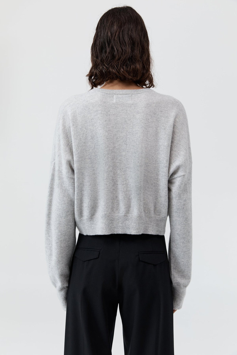Cashmere Relaxed Cropped Cardigan - Grey Marle 7