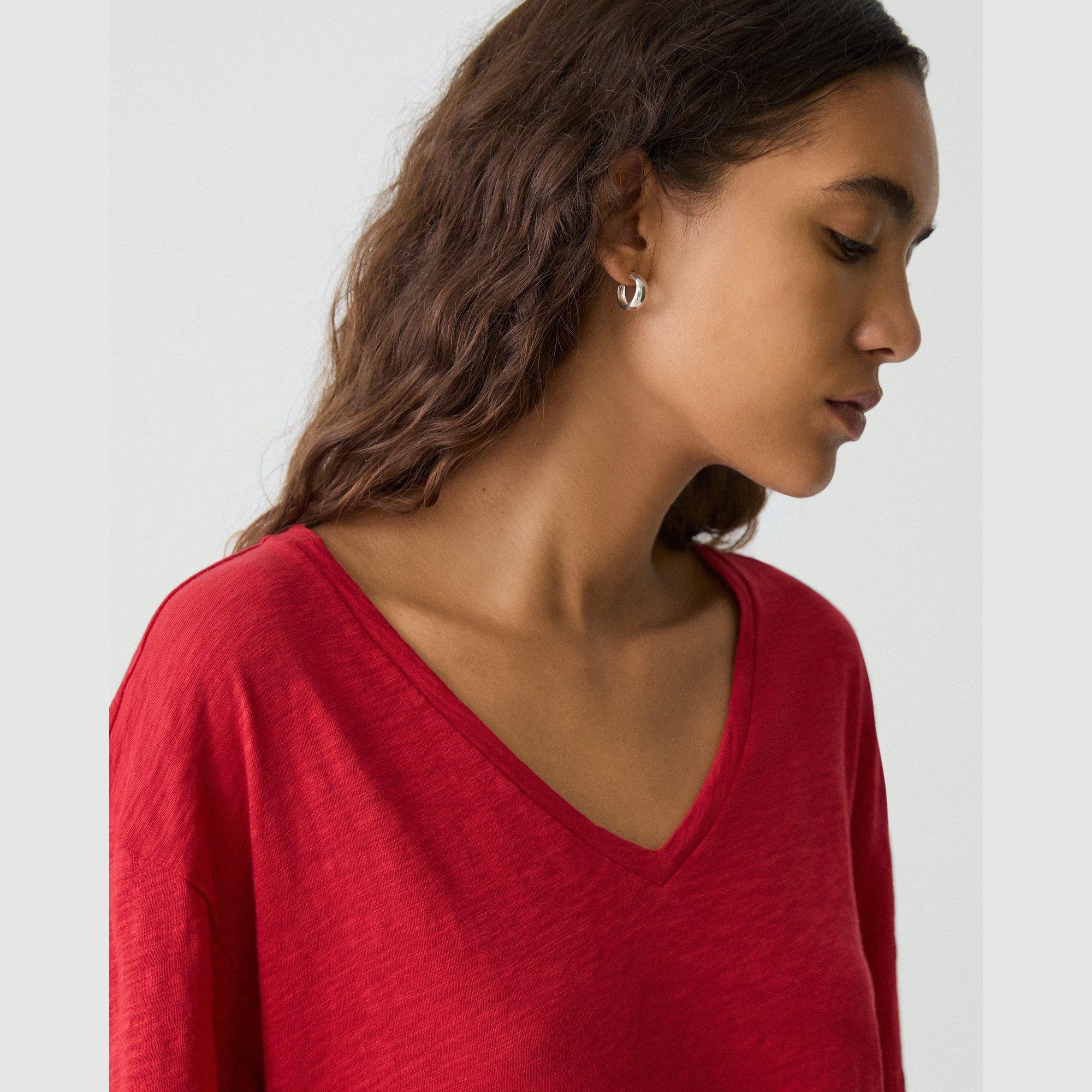 Relaxed V-Neck Tee in Cotton - 5