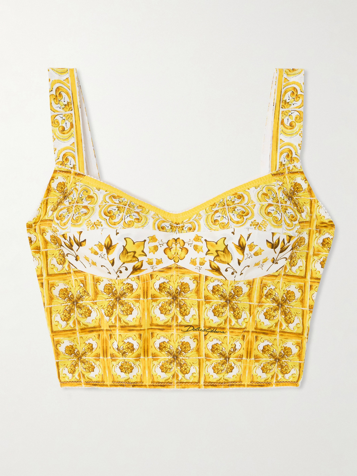 Maiolica Printed Cropped Cotton-blend Poplin Corset Top - 1