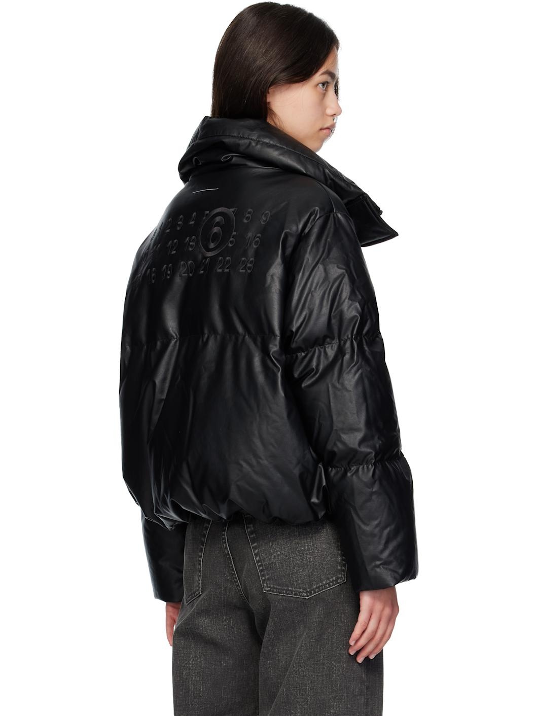 Black Zip Faux-Leather Down Jacket - 3